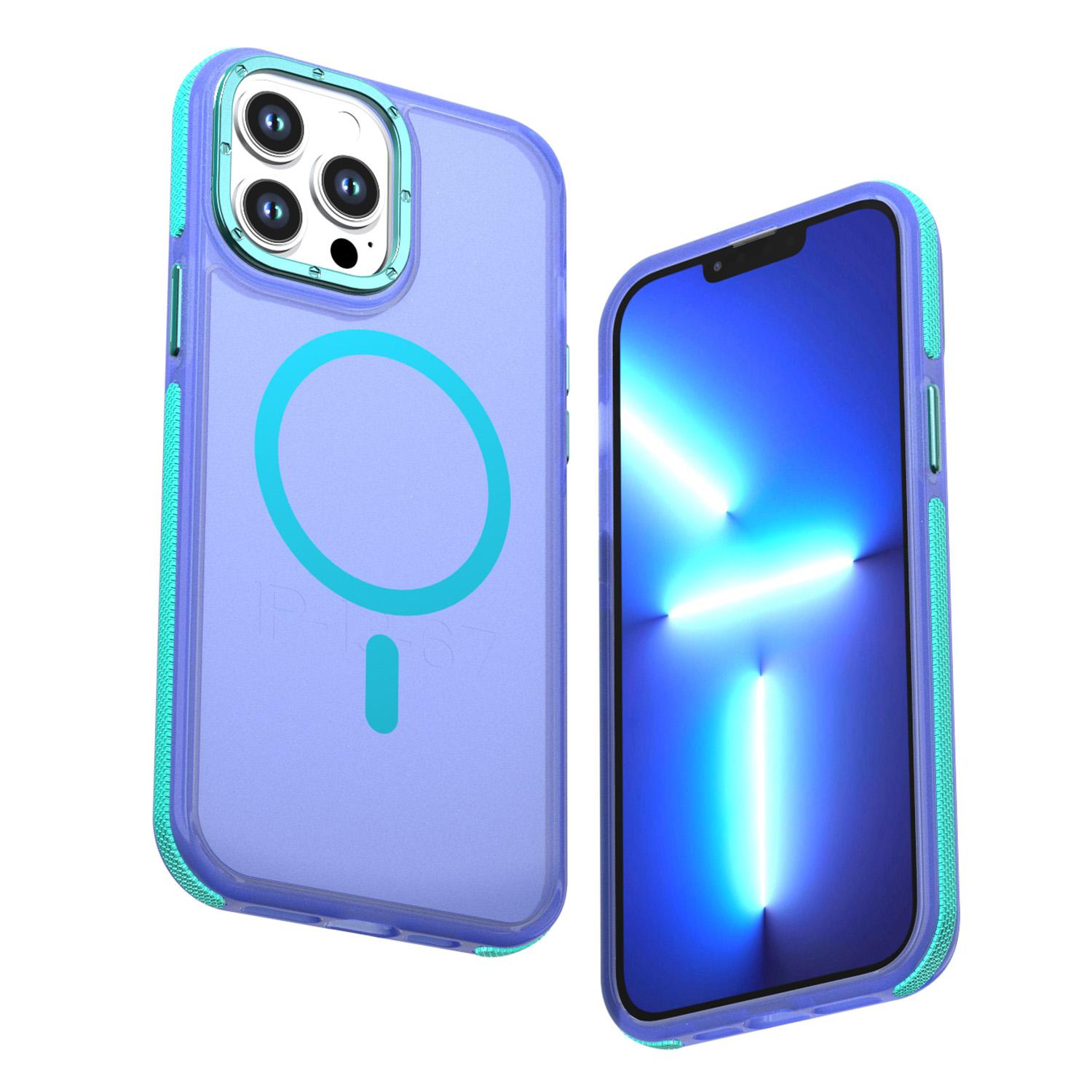 For iPhone 13 Pro Max Two-tone Contrast Magnetic Phone Case(Blue) - Shopkiz.com