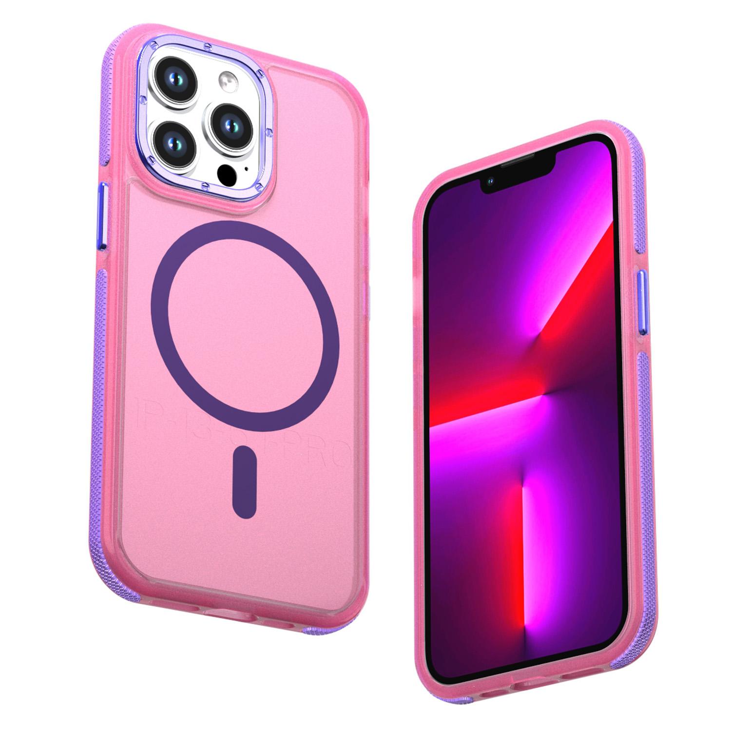 For iPhone 13 Pro Two-tone Contrast Magnetic Phone Case(Pink) - Shopkiz.com