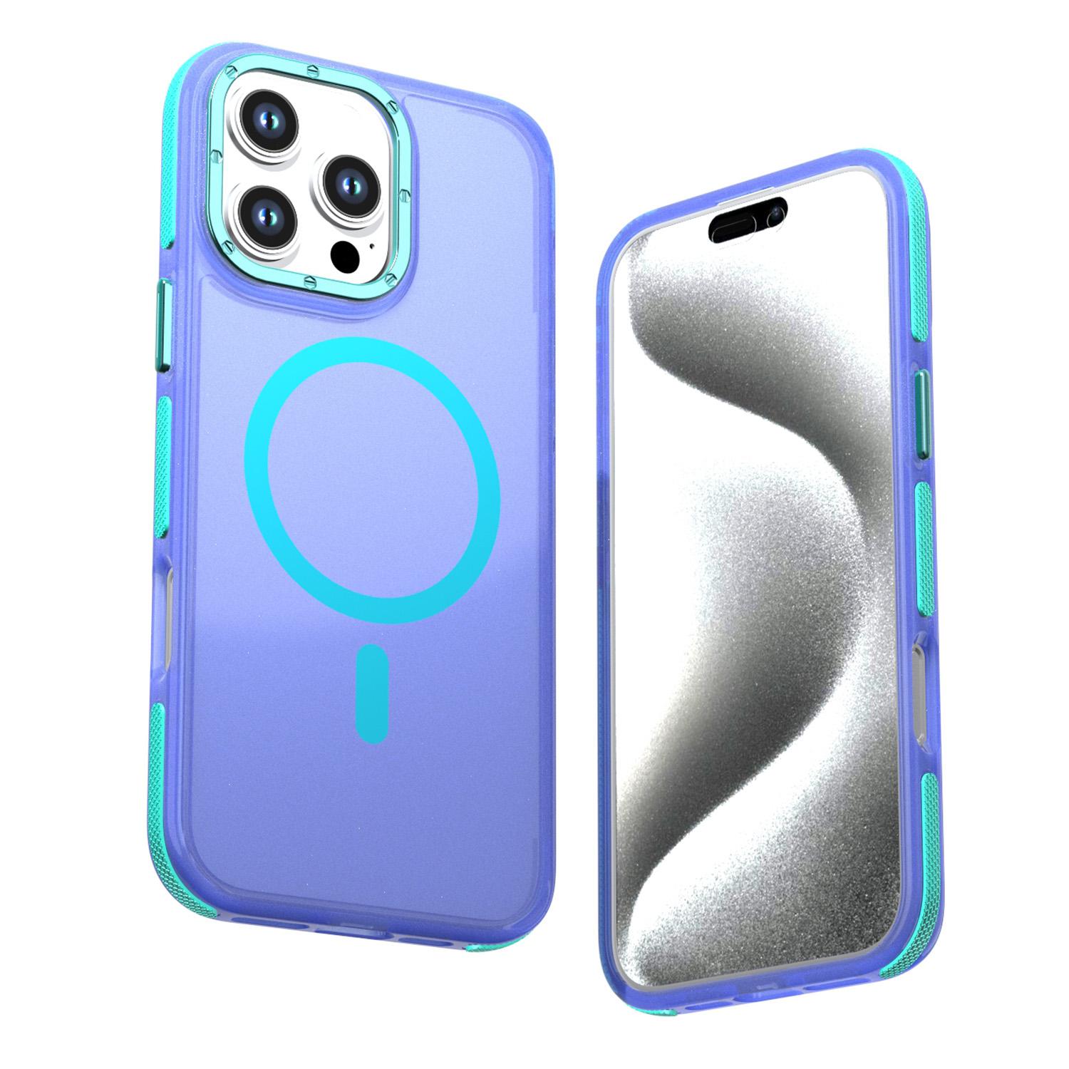 For iPhone 16 Pro Max Two-tone Contrast Magnetic Phone Case(Blue) - Shopkiz.com