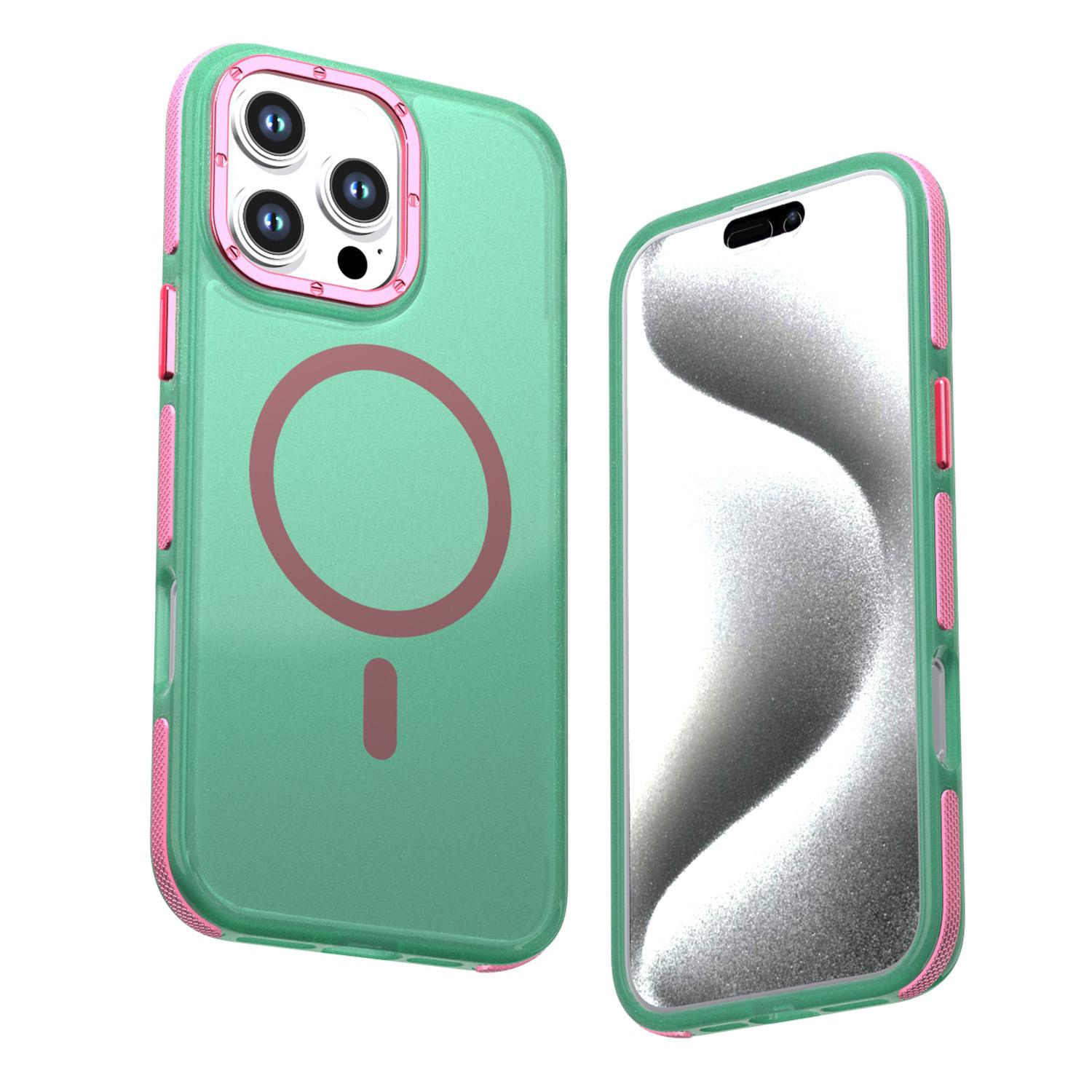 For iPhone 16 Pro Max Two-tone Contrast Magnetic Phone Case(Green) - Shopkiz.com