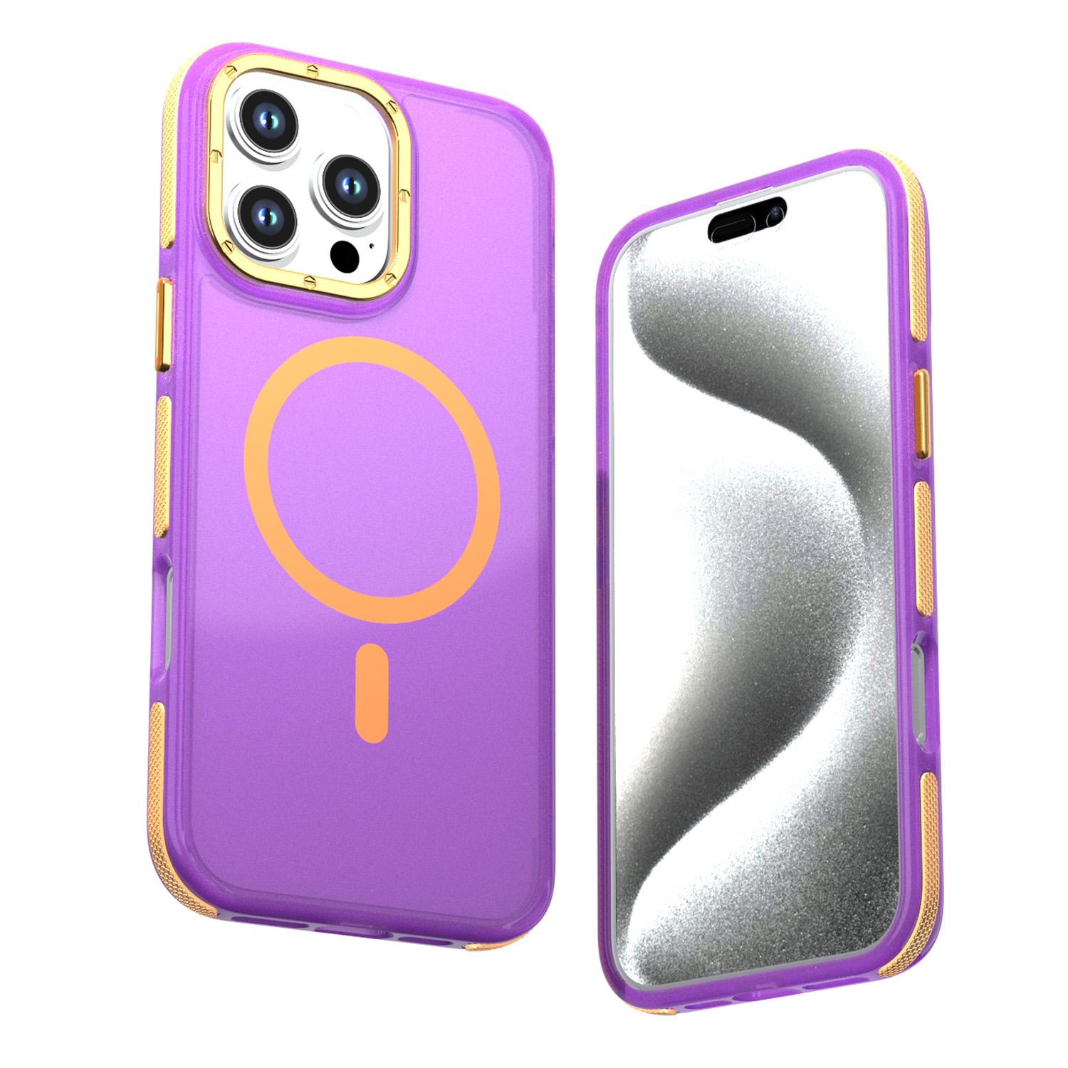 For iPhone 16 Pro Max Two-tone Contrast Magnetic Phone Case(Purple) - Shopkiz.com