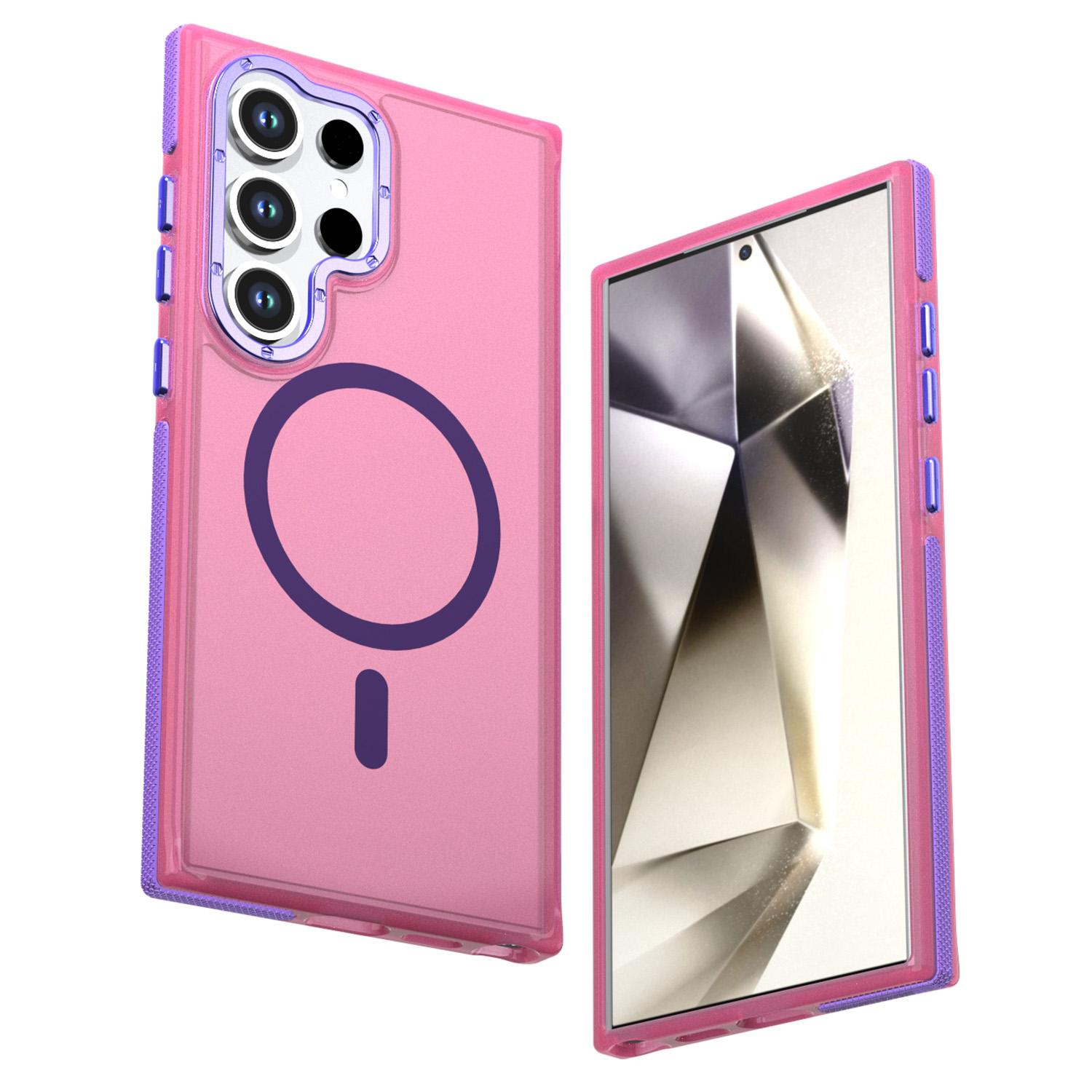For Galaxy S24 Ultra 5G Two-tone Contrast Magnetic Phone Case(Pink) - Shopkiz.com