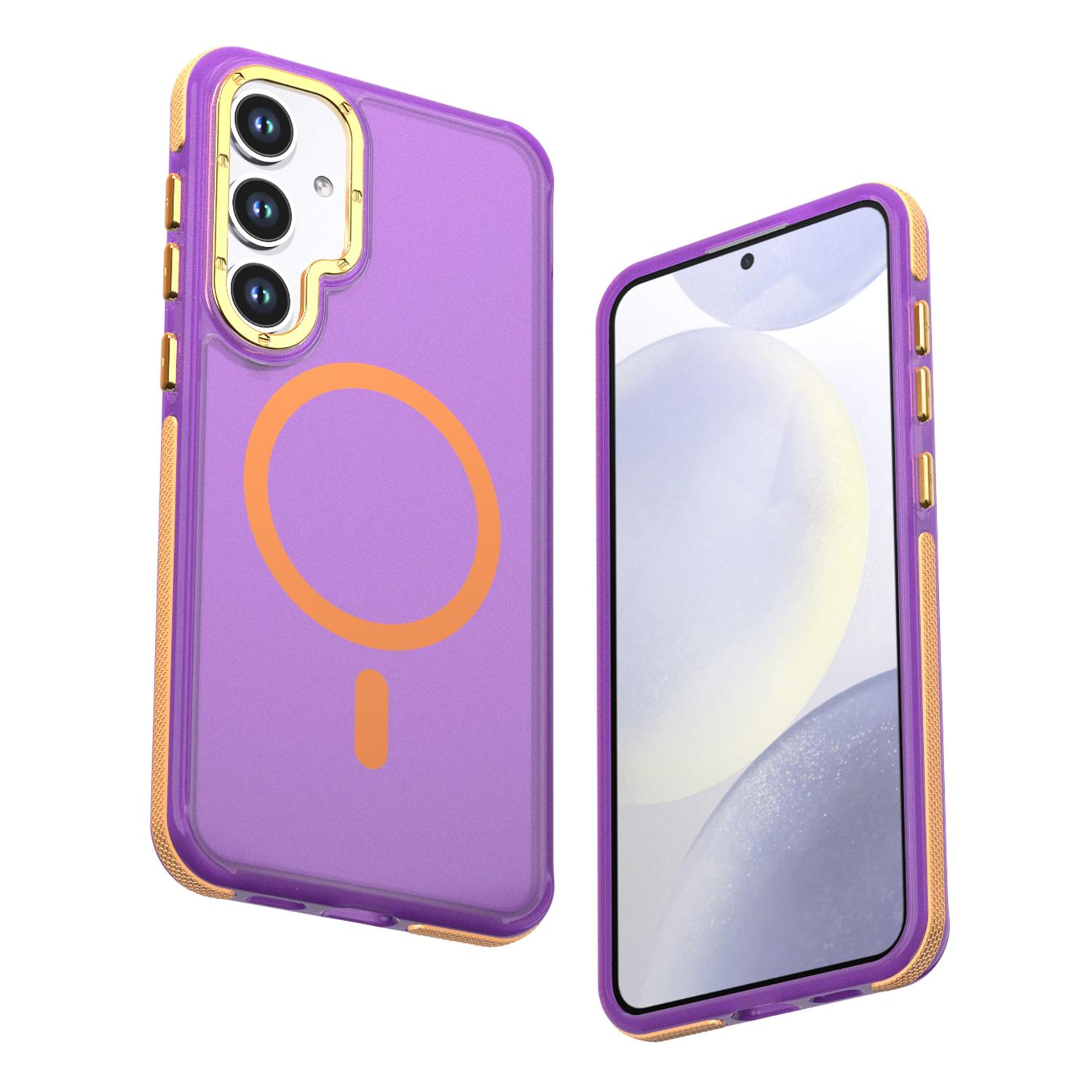 For Galaxy S25 / S24 5G Two-tone Contrast Magnetic Phone Case(Purple) - Shopkiz.com