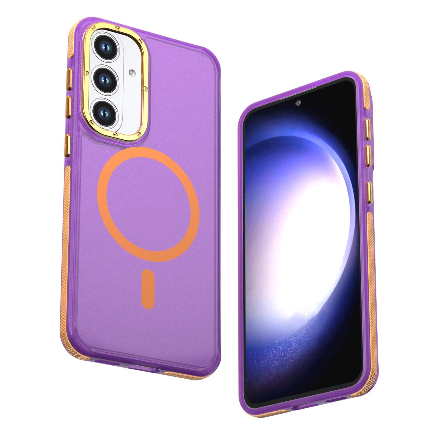 For Galaxy S25 FE 5G Two-tone Contrast Magnetic Phone Case(Purple) - Shopkiz.com