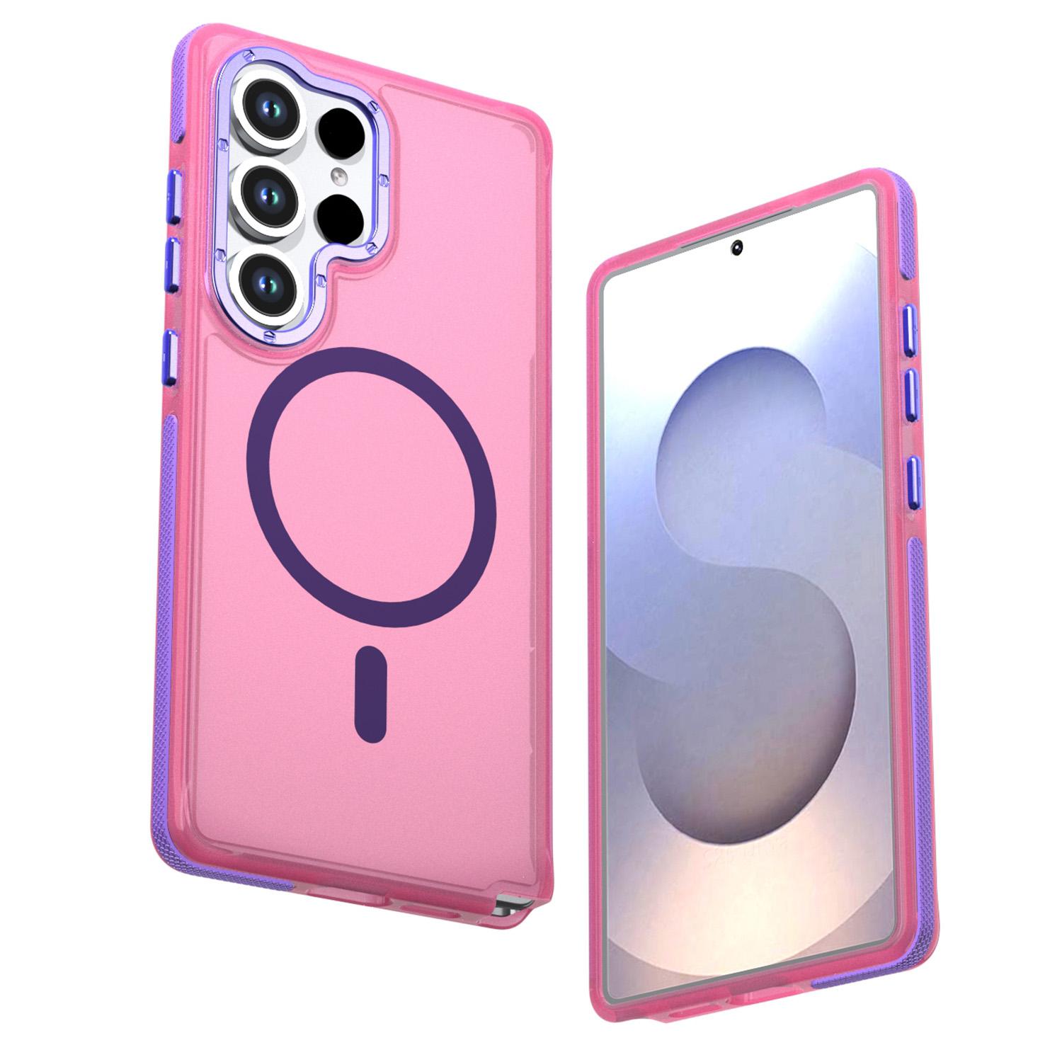 For Galaxy S25 Ultra 5G Two-tone Contrast Magnetic Phone Case(Pink) - Shopkiz.com