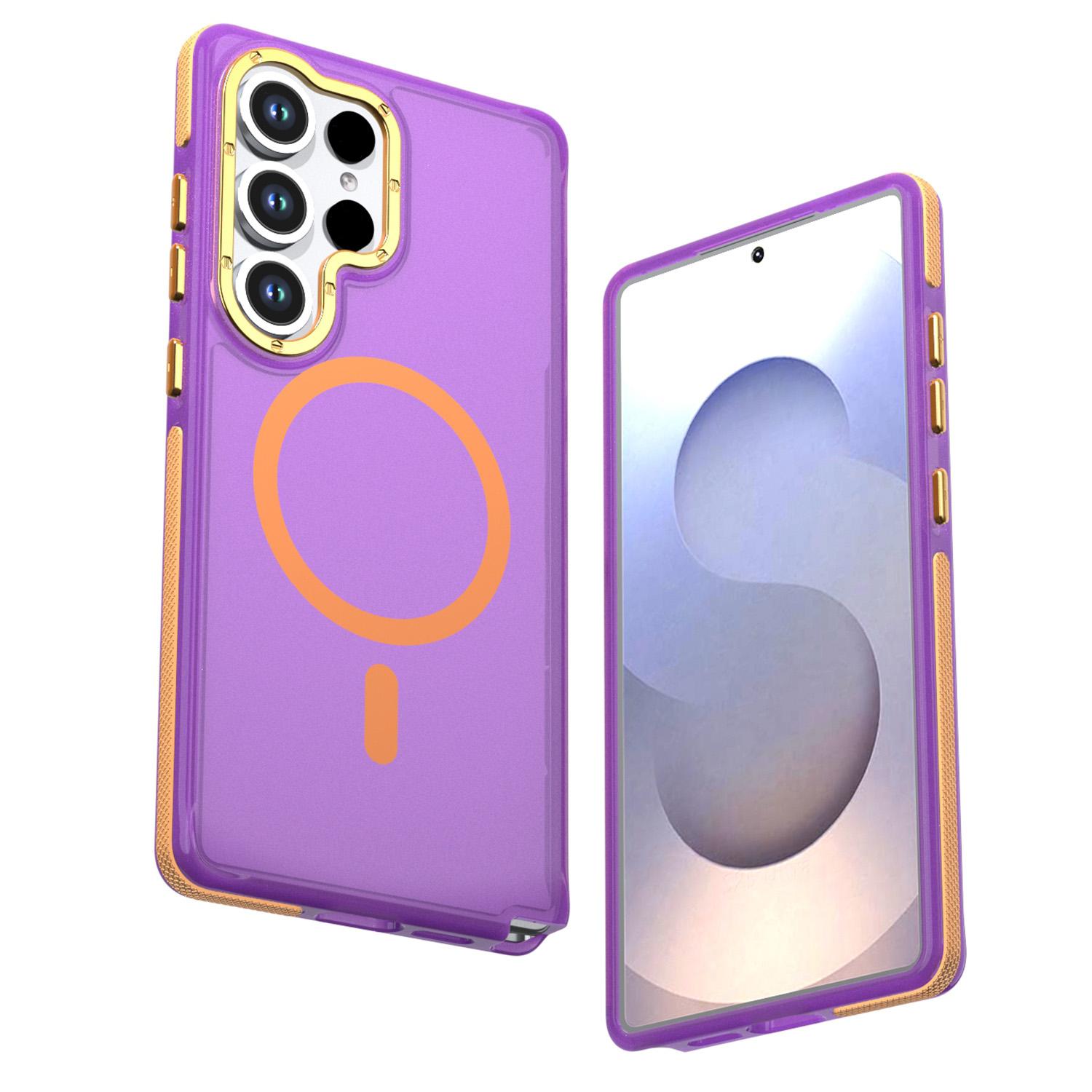 For Galaxy S25 Ultra 5G Two-tone Contrast Magnetic Phone Case(Purple) - Shopkiz.com