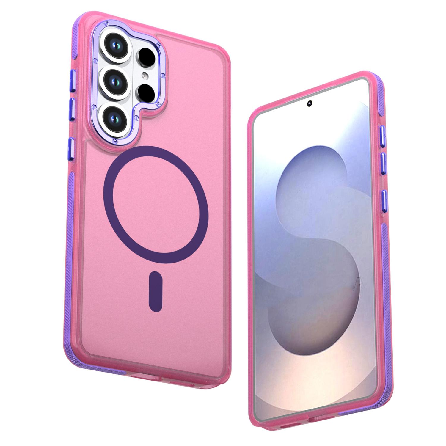 For Galaxy S26 Ultra 5G Two-tone Contrast Magnetic Phone Case(Pink) - Shopkiz.com