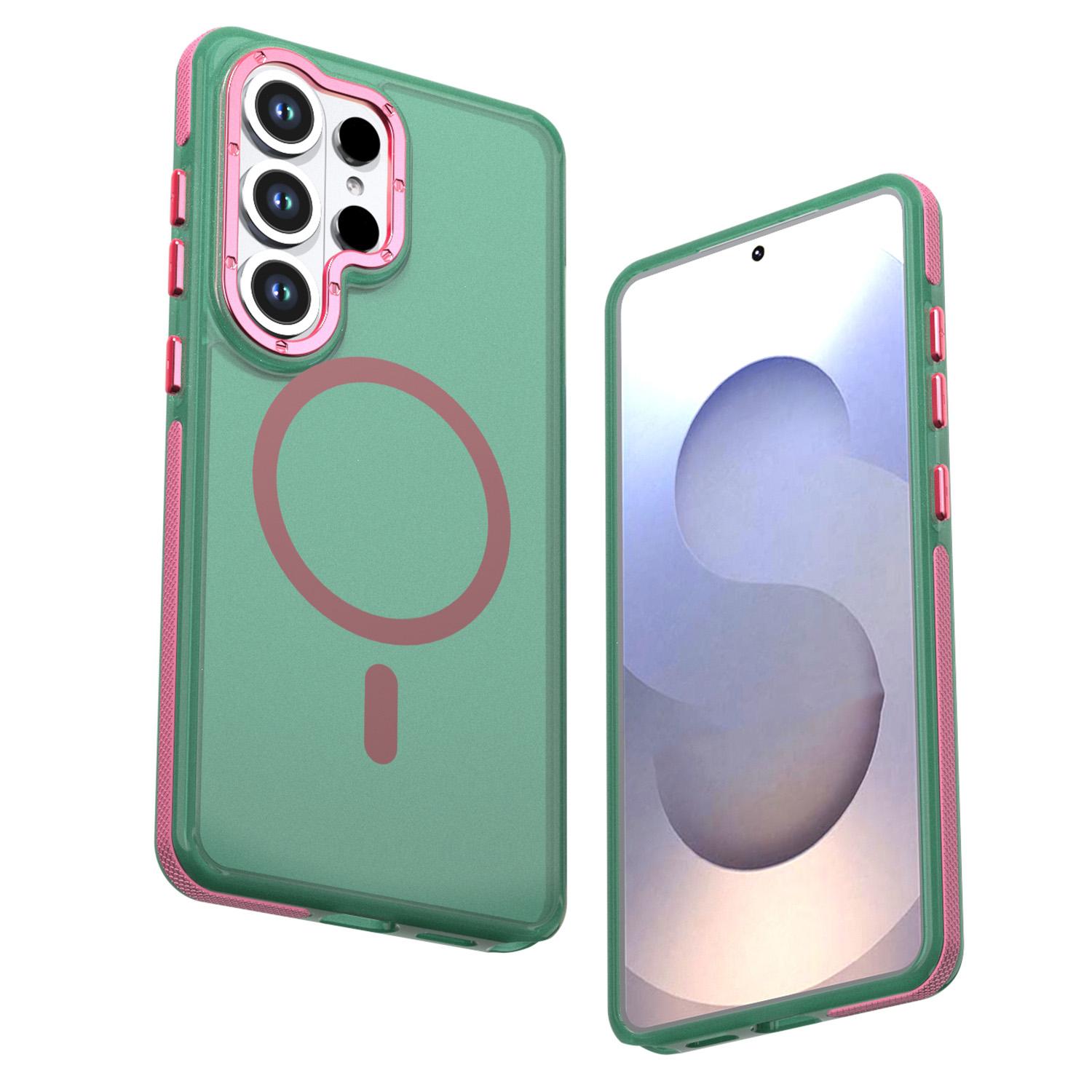 For Galaxy S26 Ultra 5G Two-tone Contrast Magnetic Phone Case(Green) - Shopkiz.com
