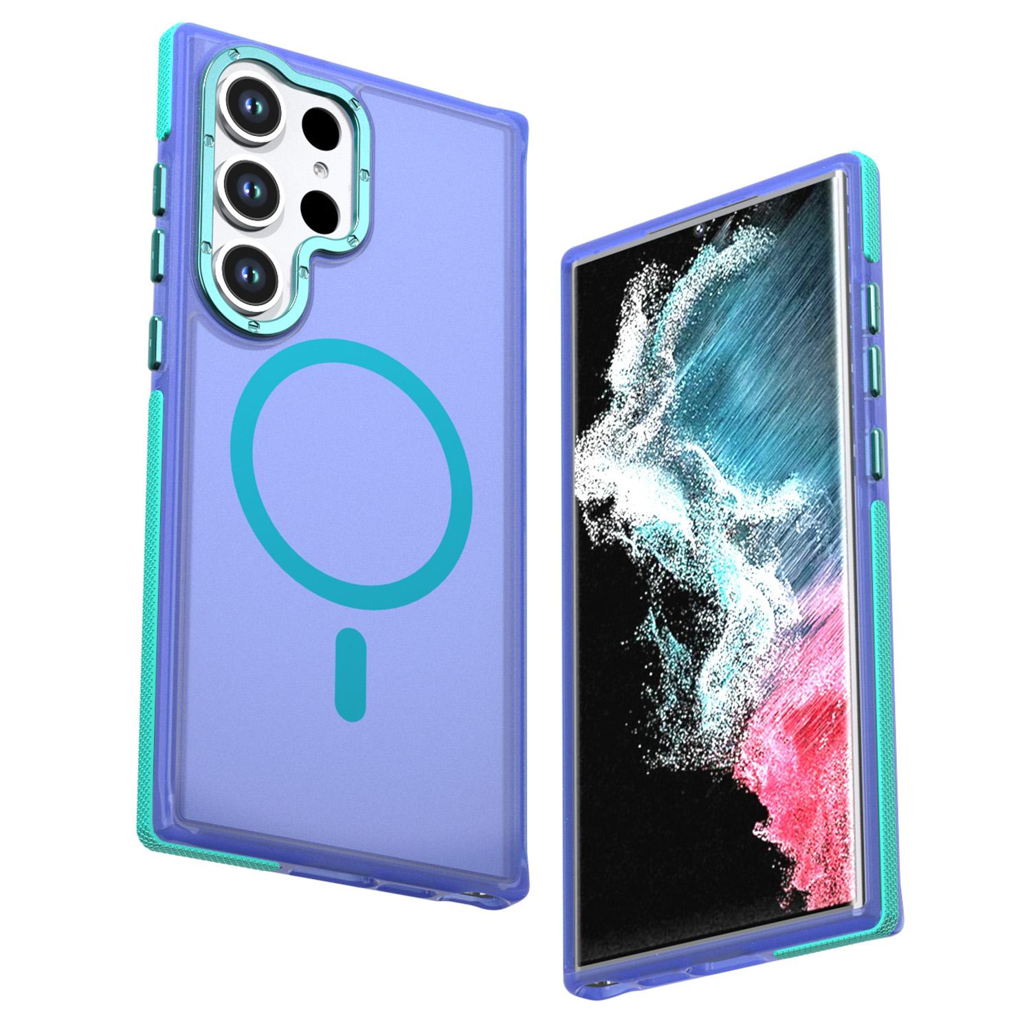For Galaxy S23 Ultra / S22 Ultra 5G Two-tone Contrast Magnetic Phone Case(Blue) - Shopkiz.com
