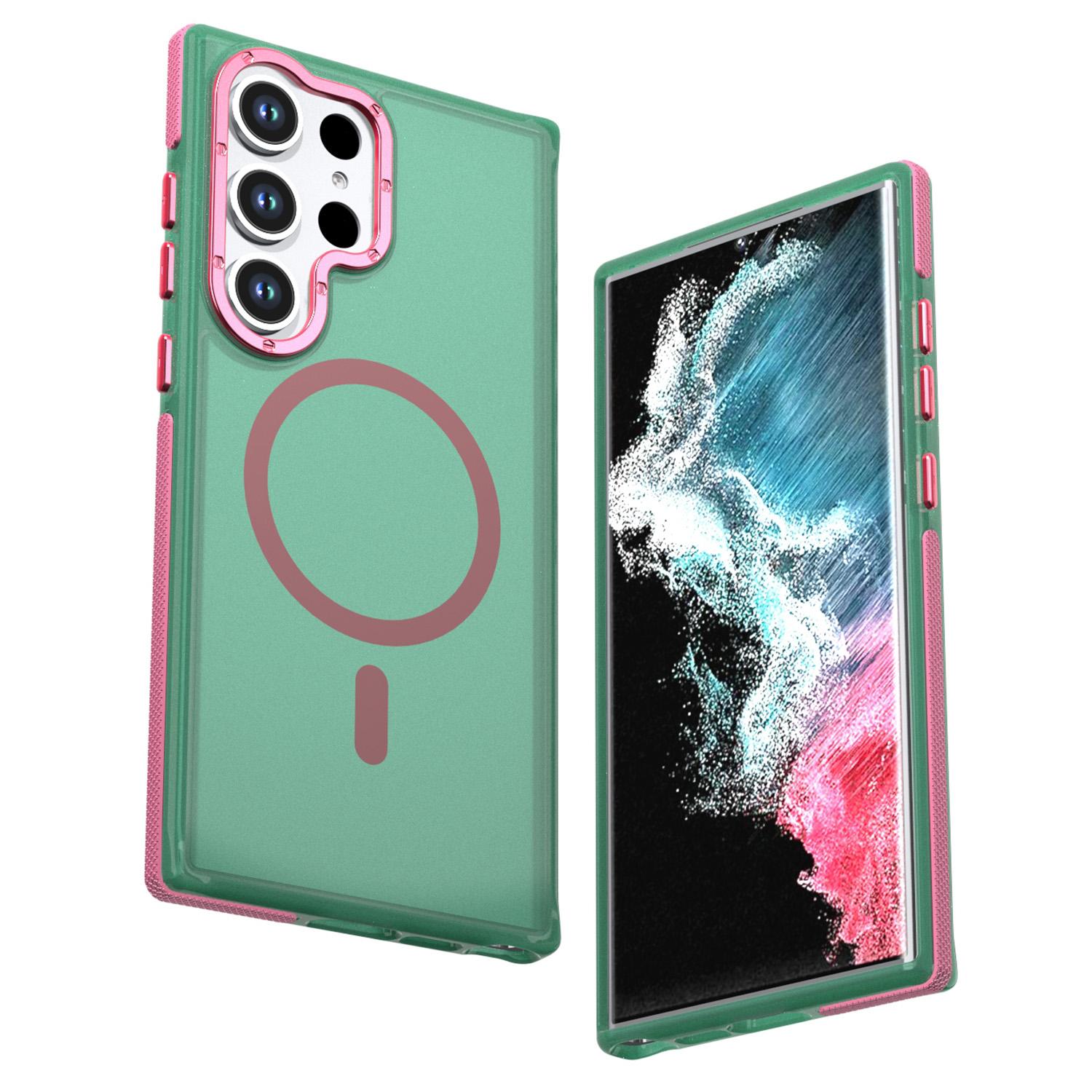 For Galaxy S23 Ultra / S22 Ultra 5G Two-tone Contrast Magnetic Phone Case(Green) - Shopkiz.com