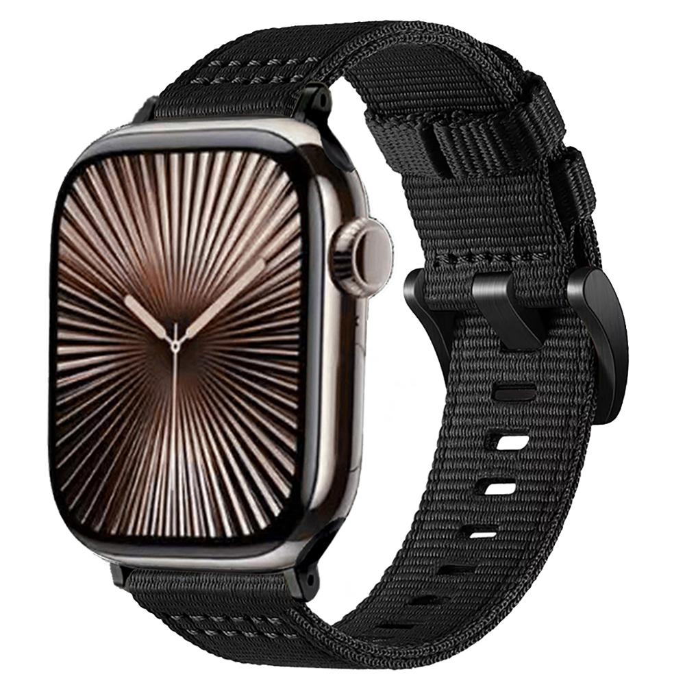 For Apple Watch 46mm / 49mm / 45mm / 44mm Canvas Nylon Pin Buckle Watch Band(Black+Black) - Shopkiz.com