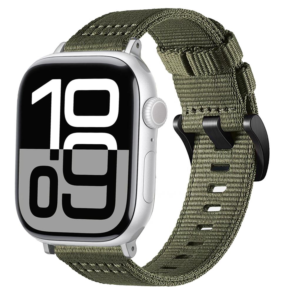 For Apple Watch 46mm / 49mm / 45mm / 44mm Canvas Nylon Pin Buckle Watch Band(Silver+Green) - Shopkiz.com