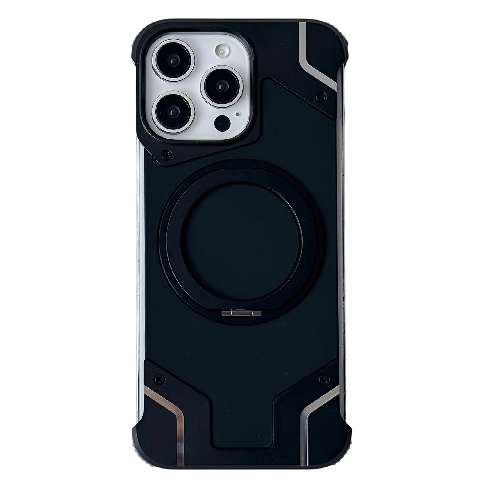 For iPhone 16 Pro Max Frameless Armor Silicone Magnetic Holder Phone Case(Black) - Shopkiz.com
