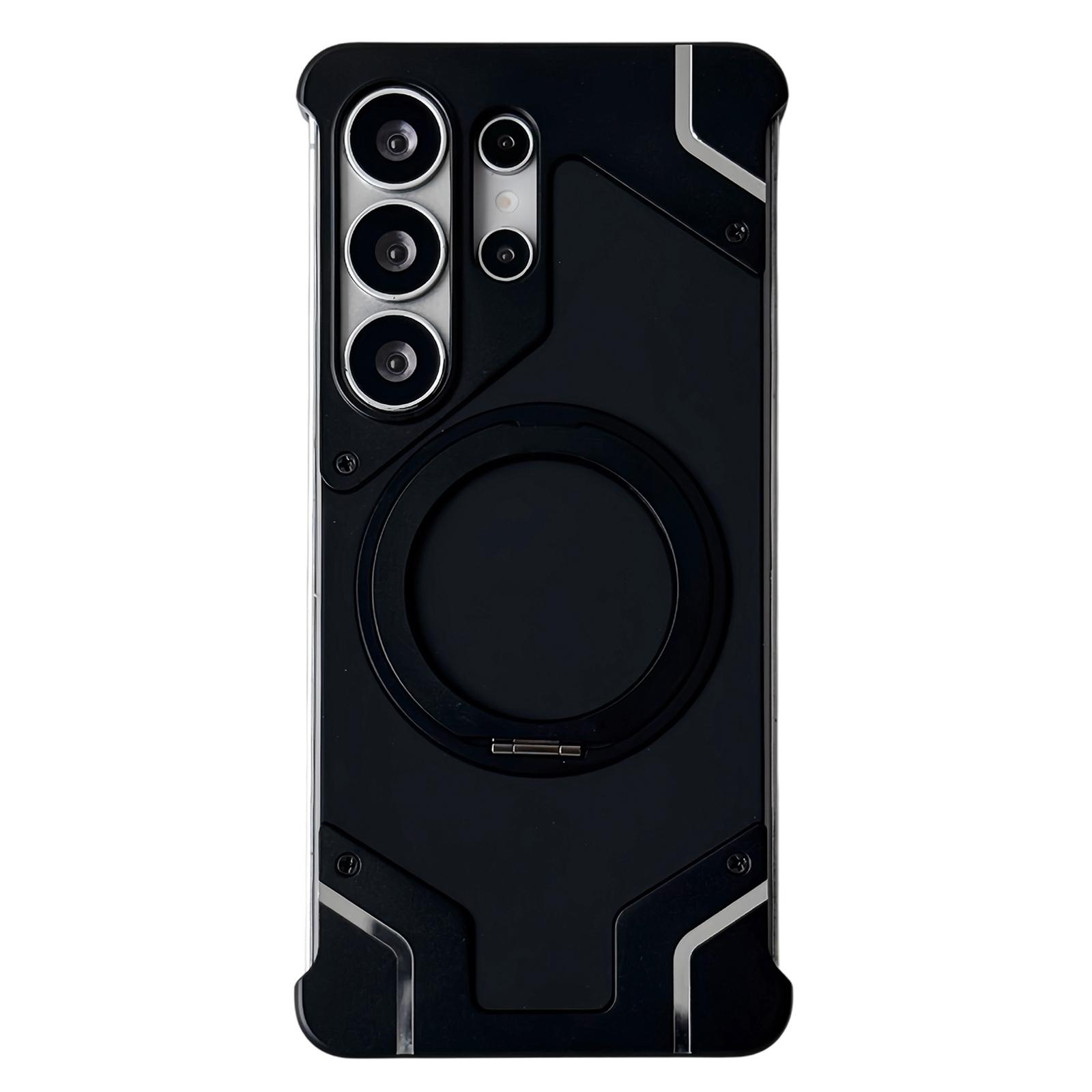 For Galaxy S26 Ultra 5G Frameless Armor Silicone Magnetic Holder Phone Case(Black) - Shopkiz.com