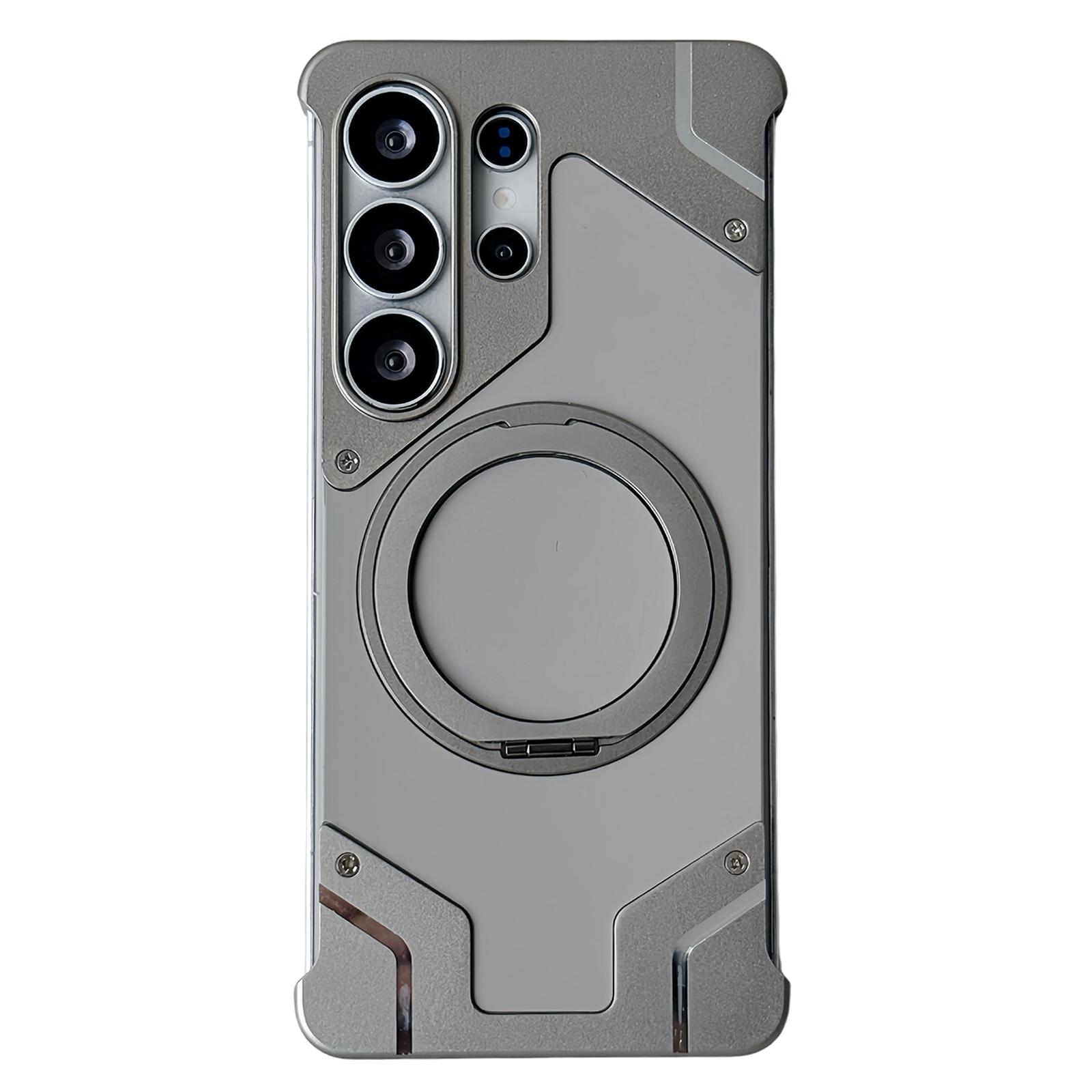 For Galaxy S23 Ultra 5G Frameless Armor Silicone Magnetic Holder Phone Case(Titanium Color) - Shopkiz.com