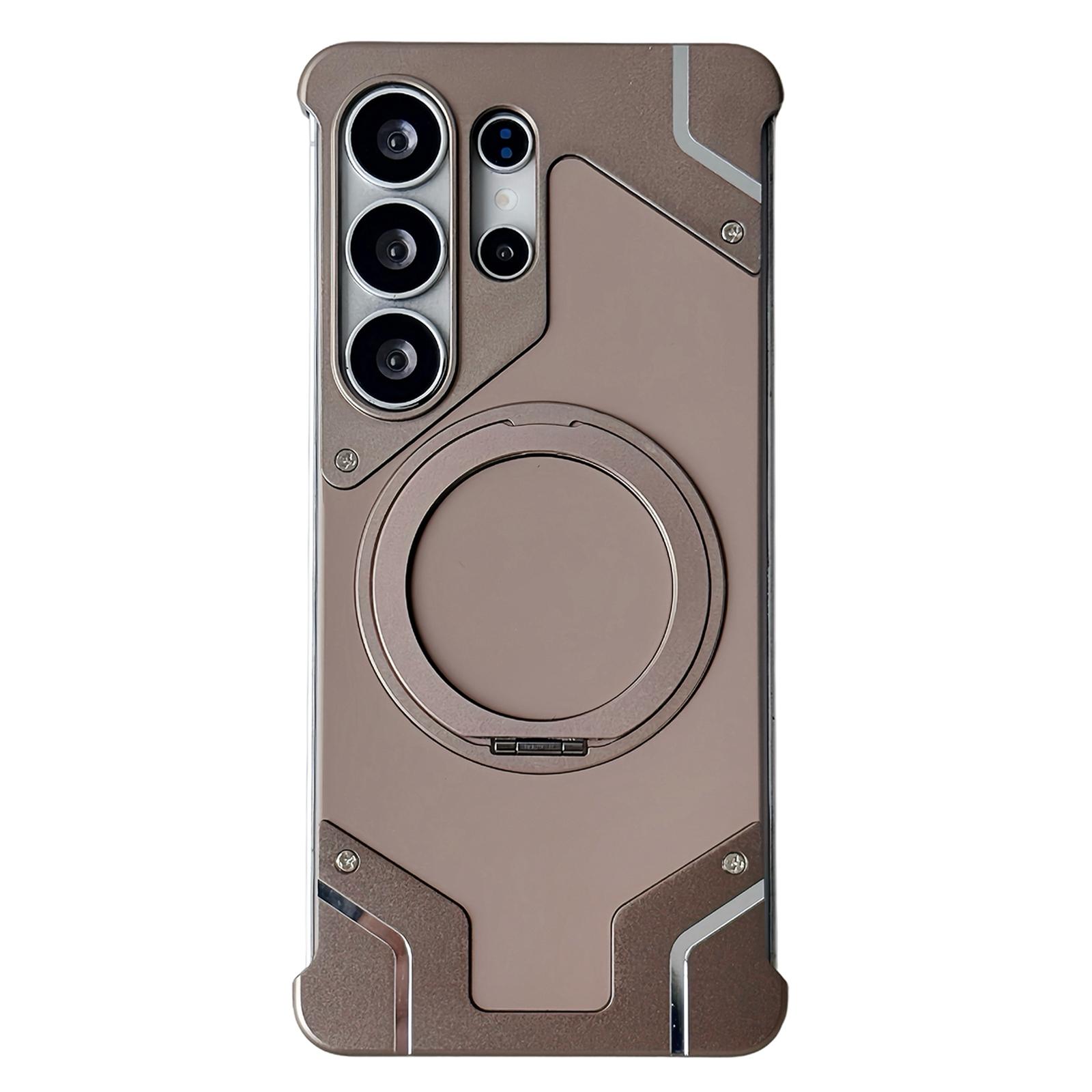 For Galaxy S23 Ultra 5G Frameless Armor Silicone Magnetic Holder Phone Case(Desert Gold) - Shopkiz.com