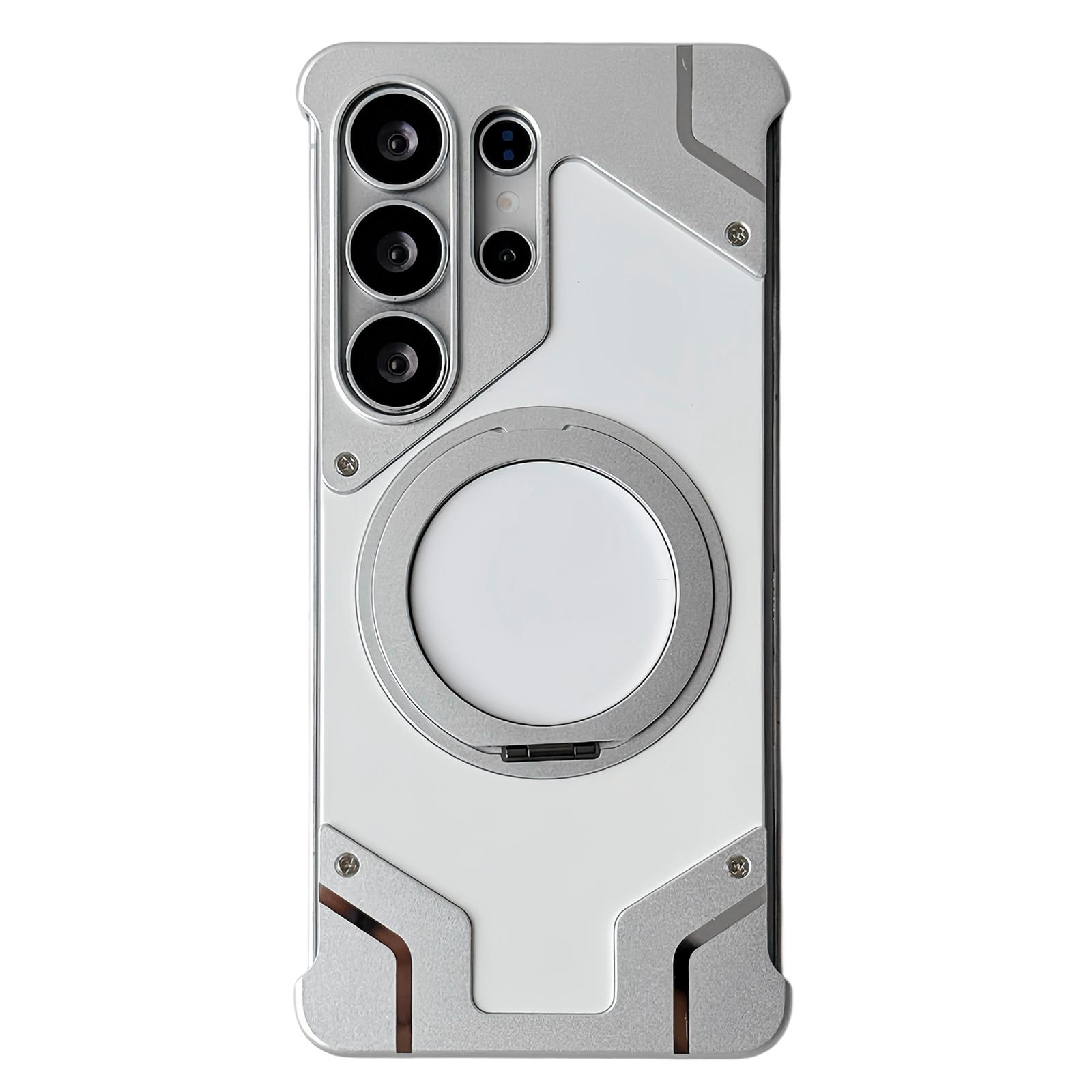 For Galaxy S22 Ultra 5G Frameless Armor Silicone Magnetic Holder Phone Case(Silver) - Shopkiz.com