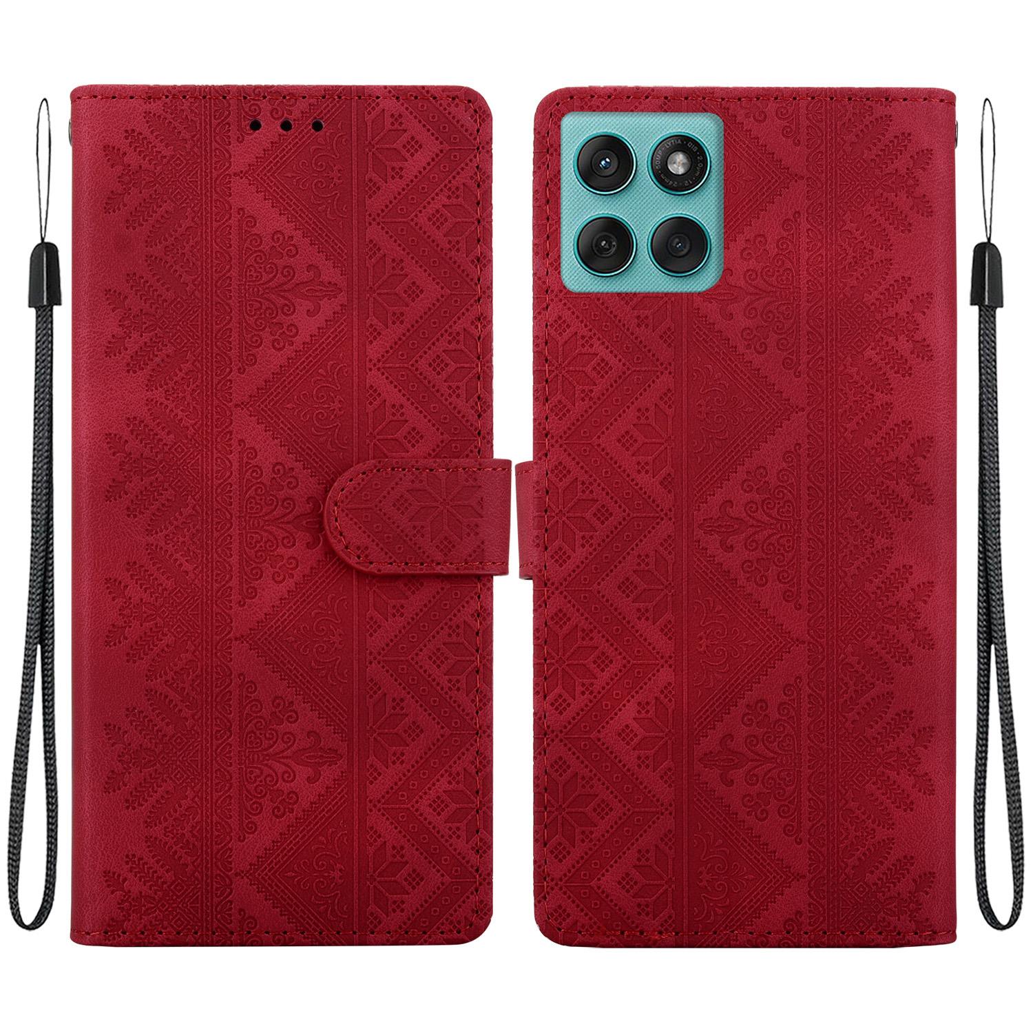 For Motorola Edge 60 Fusion Ethnic Pattern Embossed Vegan Leather Phone Case(Red) - Shopkiz.com
