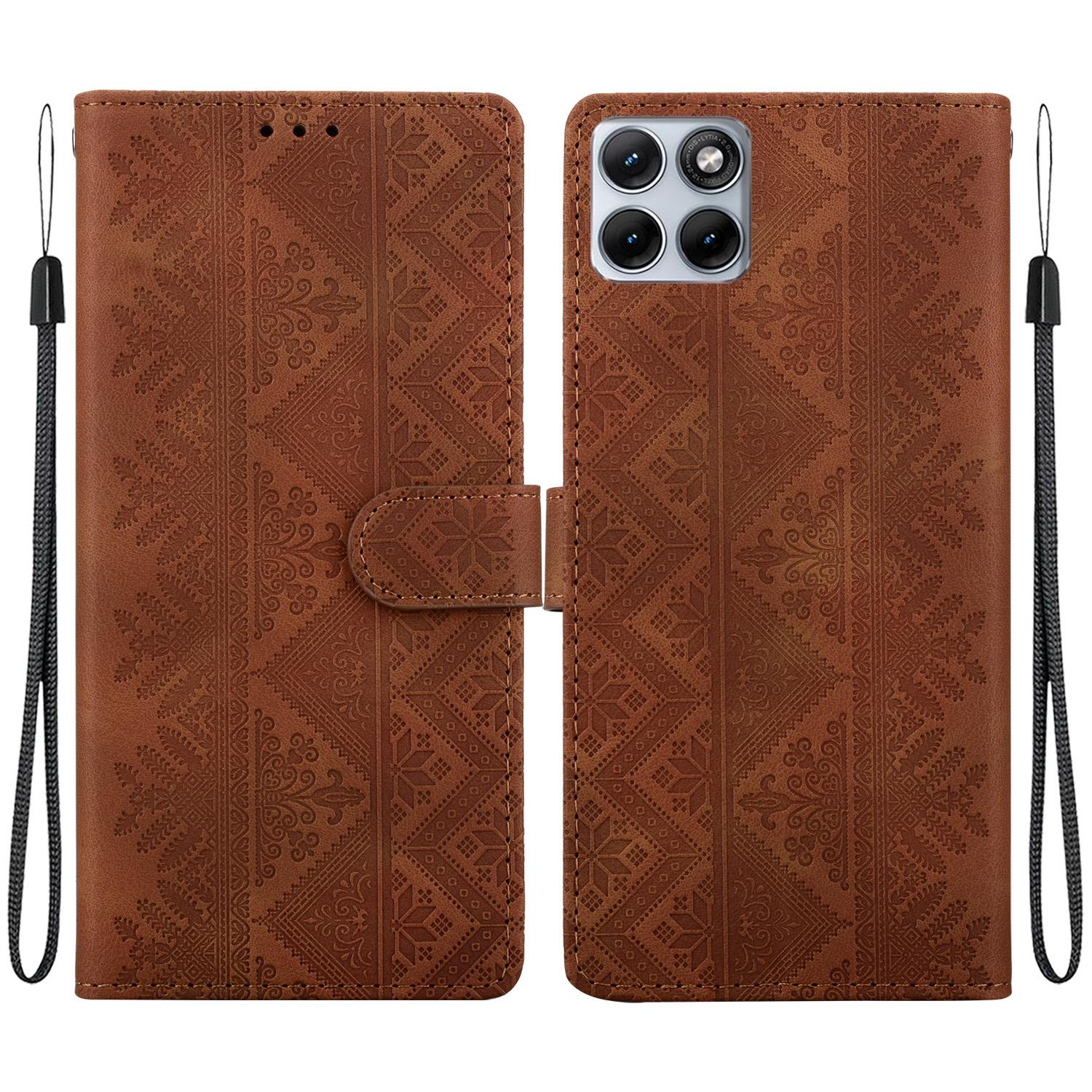 For Motorola Edge 70 Fusion 5G Ethnic Pattern Embossed Vegan Leather Phone Case(Brown) - Shopkiz.com