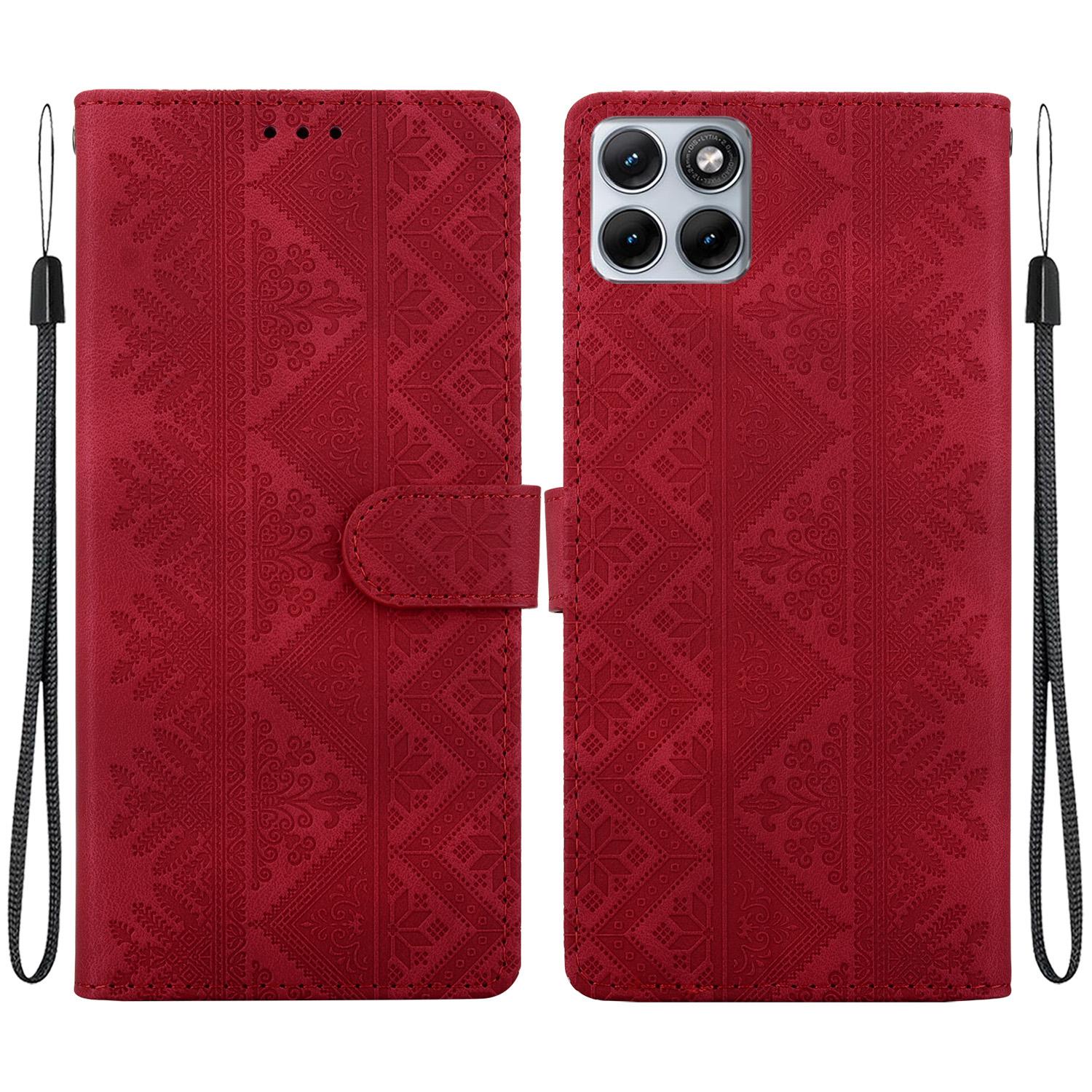 For Motorola Edge 70 Fusion 5G Ethnic Pattern Embossed Vegan Leather Phone Case(Red) - Shopkiz.com