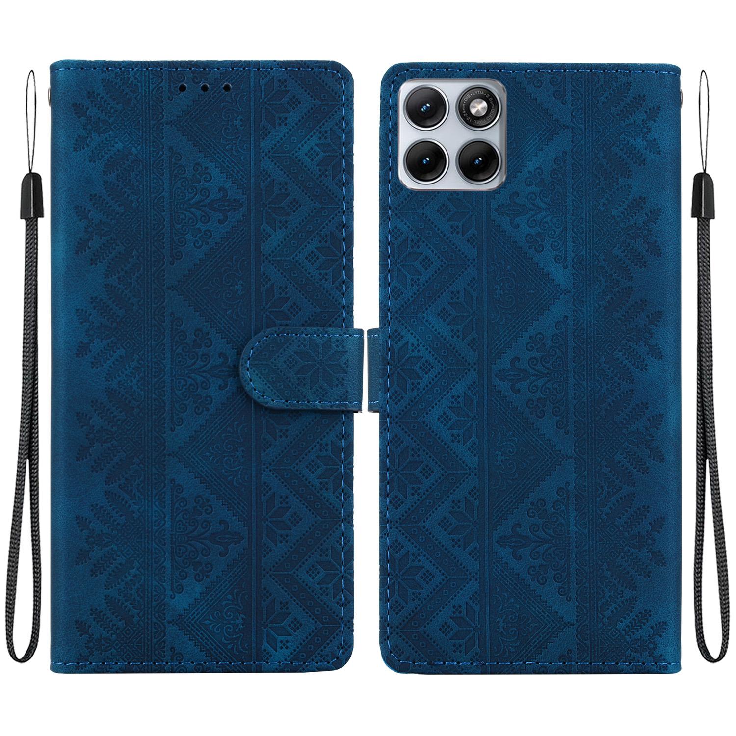 For Motorola Edge 70 Fusion 5G Ethnic Pattern Embossed Vegan Leather Phone Case(Dark Blue) - Shopkiz.com