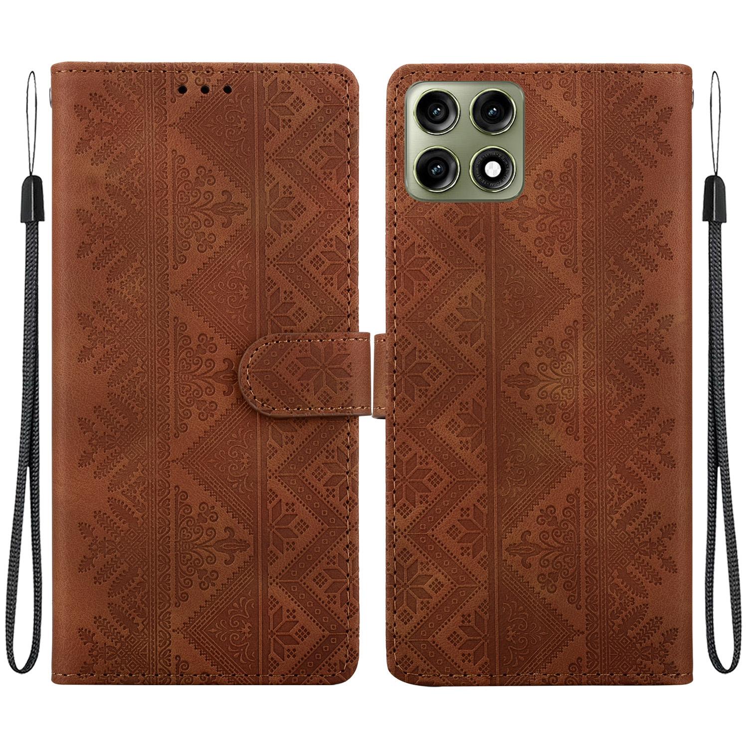 For Motorola Edge 70 Pro 5G Ethnic Pattern Embossed Vegan Leather Phone Case(Brown) - Shopkiz.com