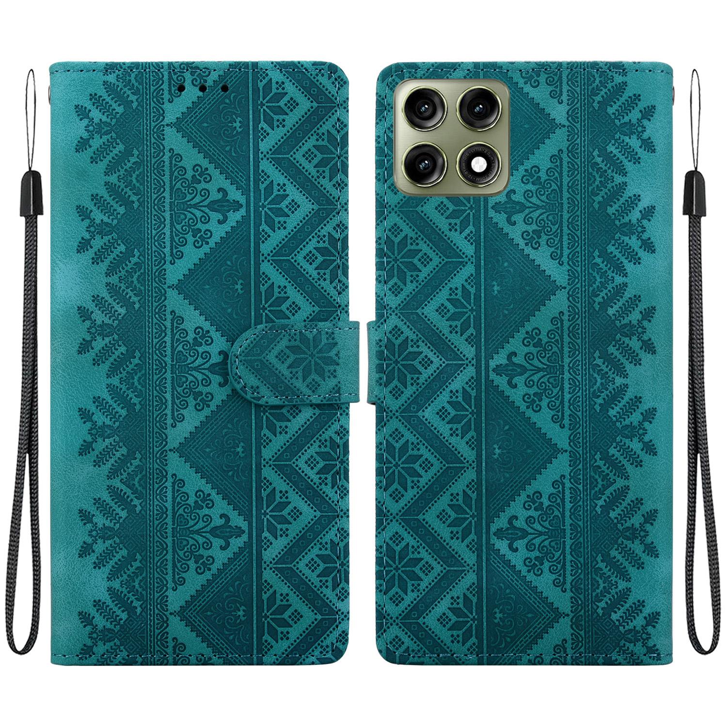 For Motorola Edge 70 Pro 5G Ethnic Pattern Embossed Vegan Leather Phone Case(Green) - Shopkiz.com