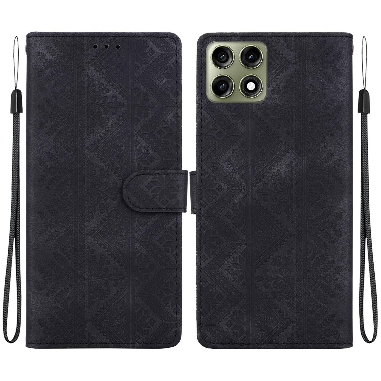 For Motorola Edge 70 Pro 5G Ethnic Pattern Embossed Vegan Leather Phone Case(Black) - Shopkiz.com