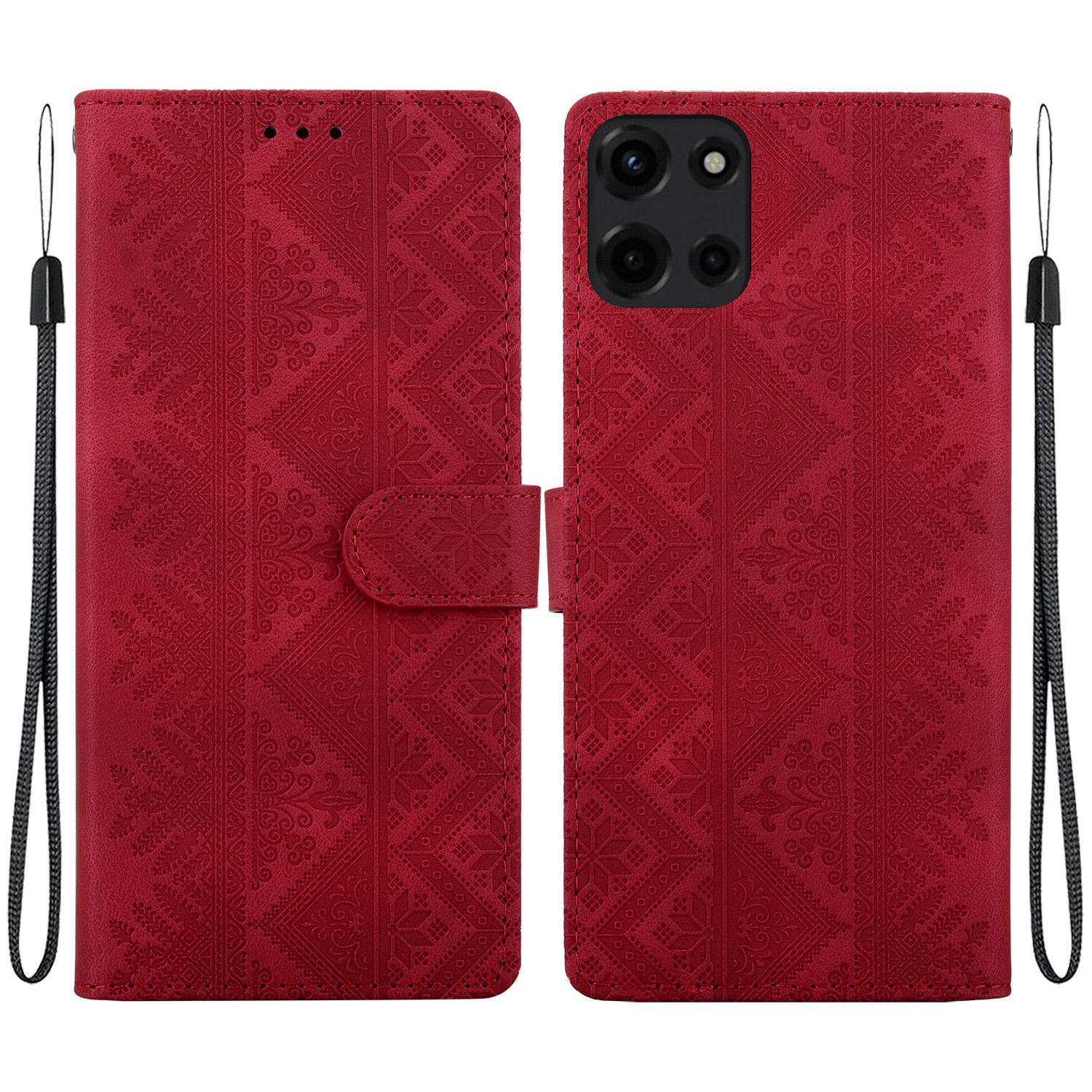 For Motorola Moto G 2025 Ethnic Pattern Embossed Vegan Leather Phone Case(Red) - Shopkiz.com