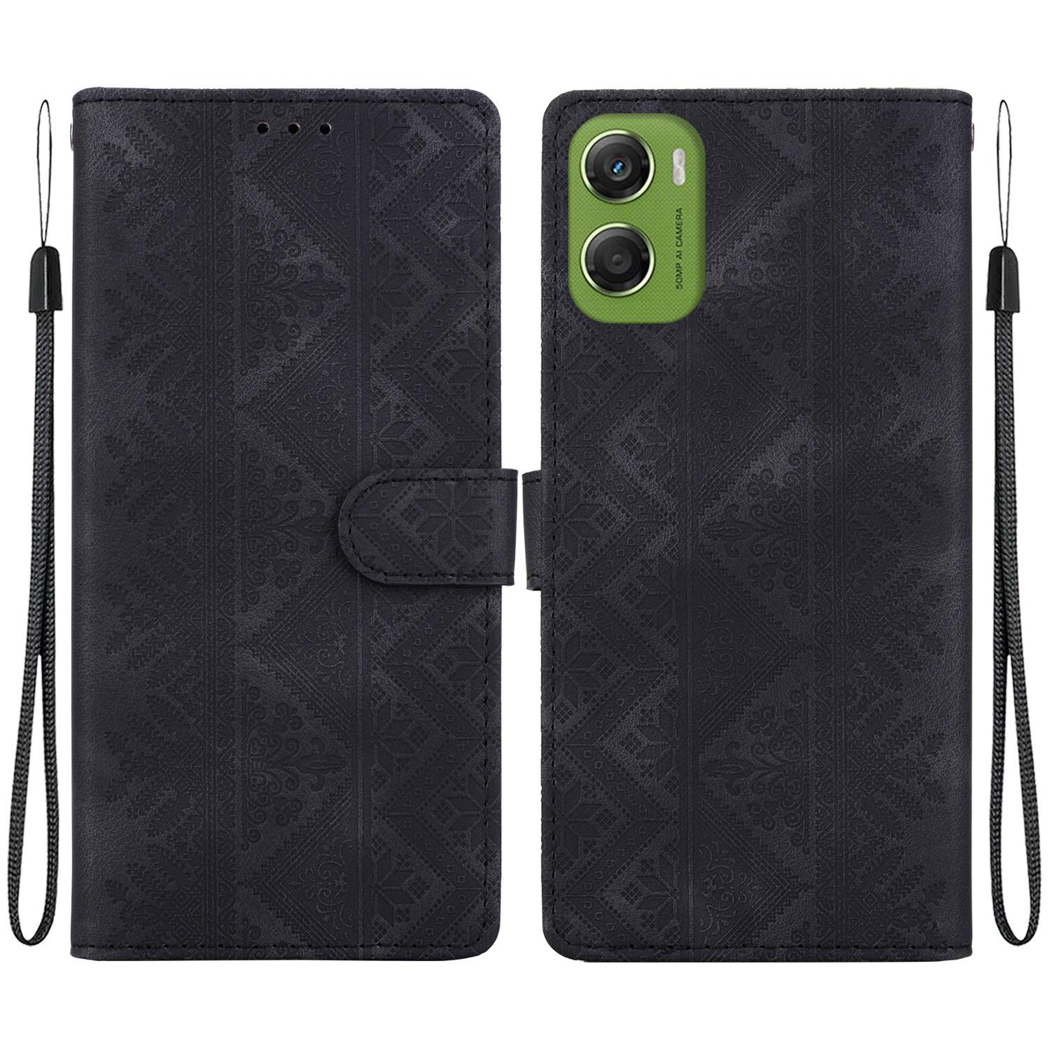 For Motorola Moto G06 4G Ethnic Pattern Embossed Vegan Leather Phone Case(Black) - Shopkiz.com