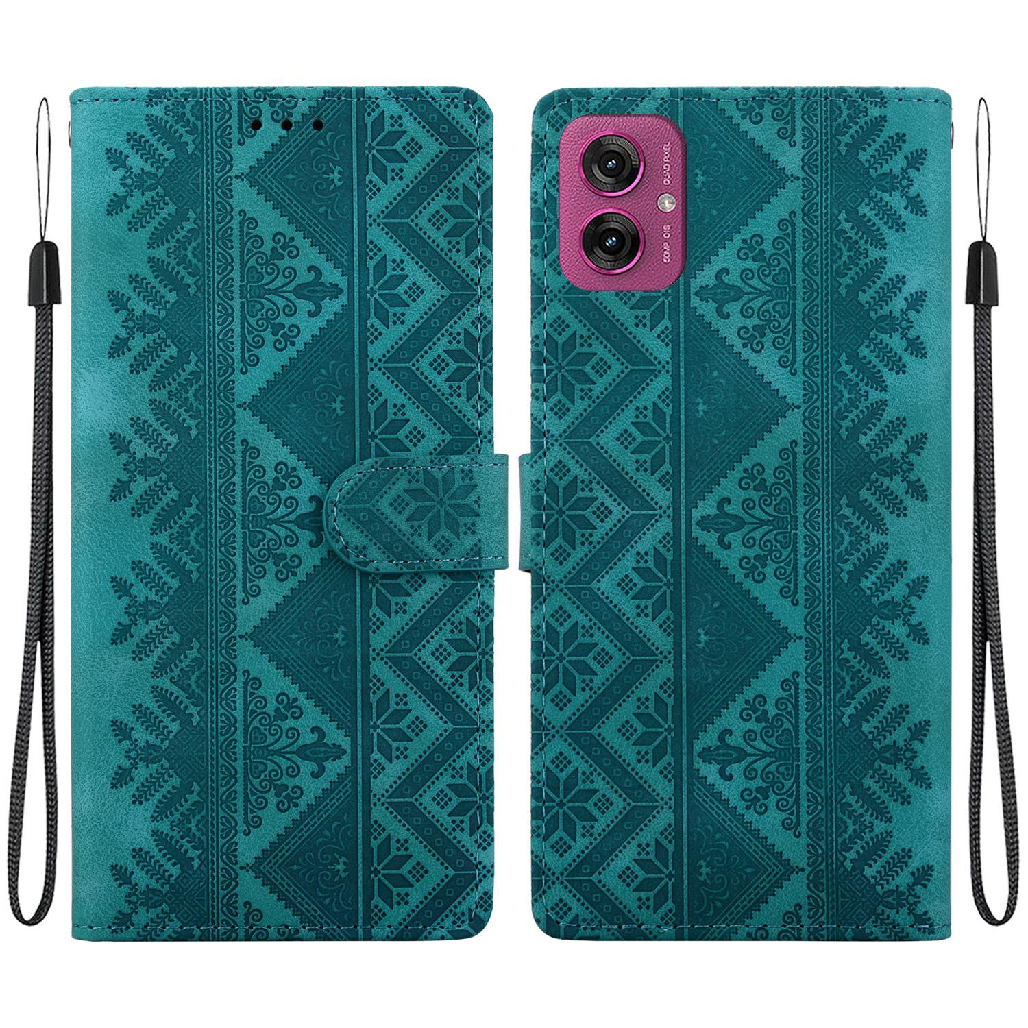 For Motorola Moto G55 Ethnic Pattern Embossed Vegan Leather Phone Case(Green) - Shopkiz.com