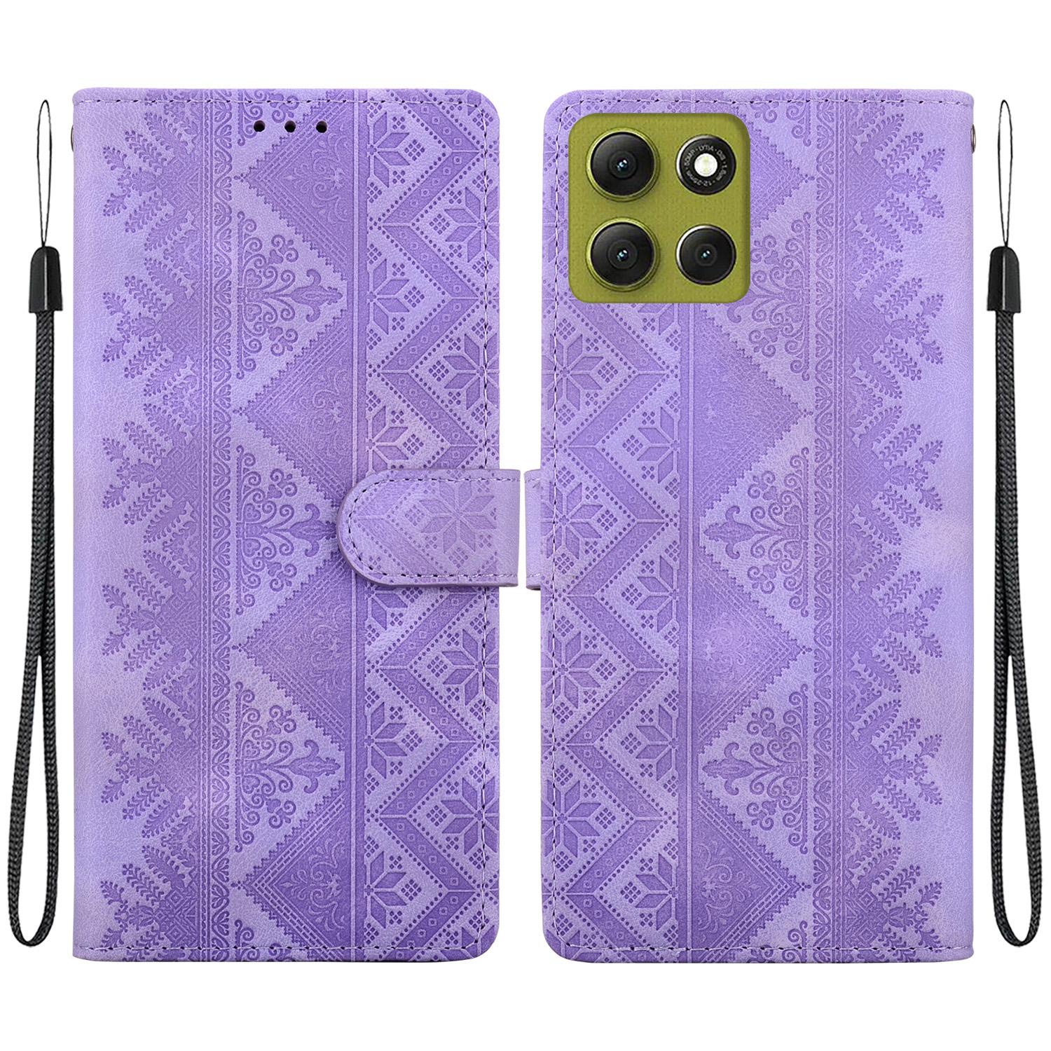 For Motorola Moto G86 5G Ethnic Pattern Embossed Vegan Leather Phone Case(Purple) - Shopkiz.com