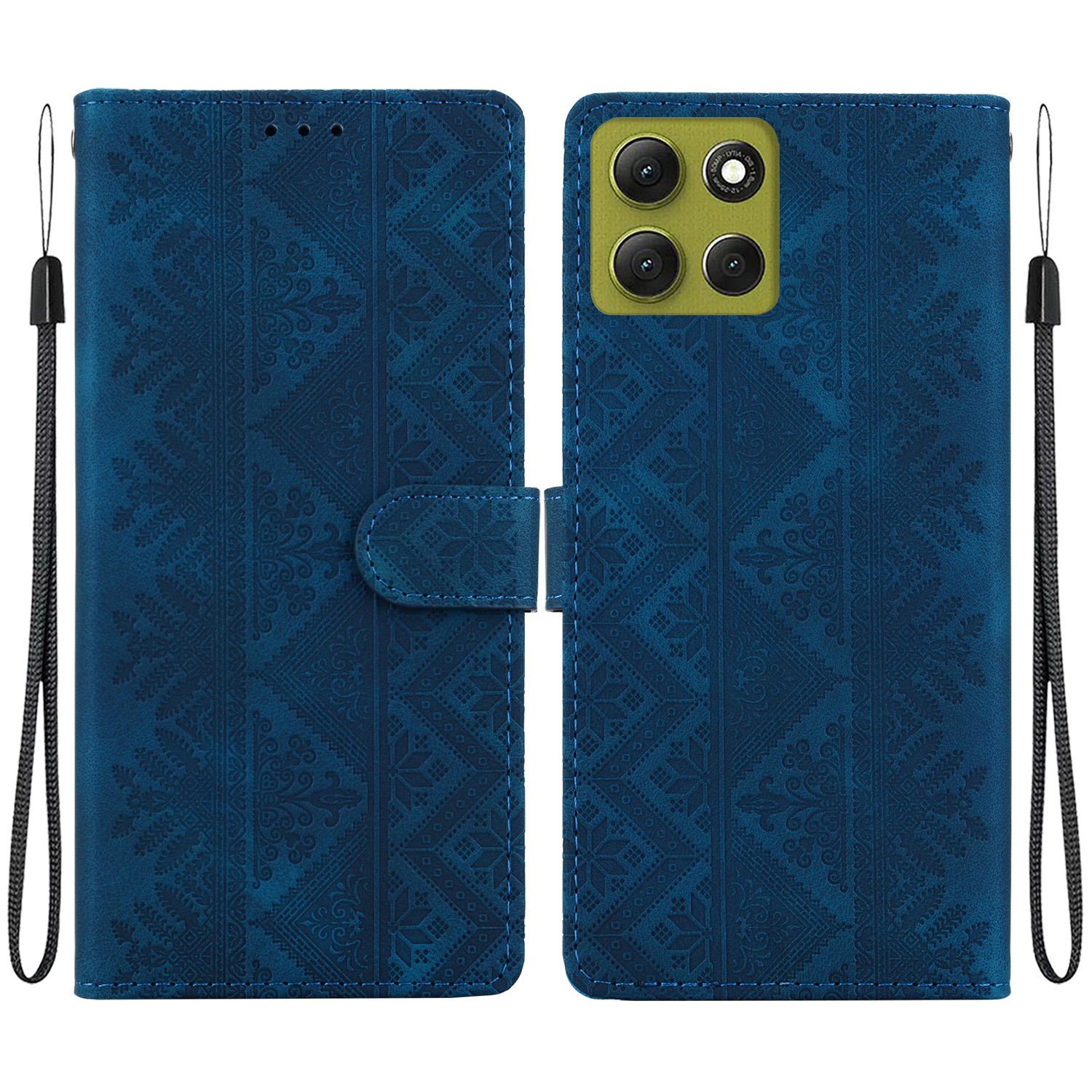 For Motorola Moto G86 5G Ethnic Pattern Embossed Vegan Leather Phone Case(Dark Blue) - Shopkiz.com