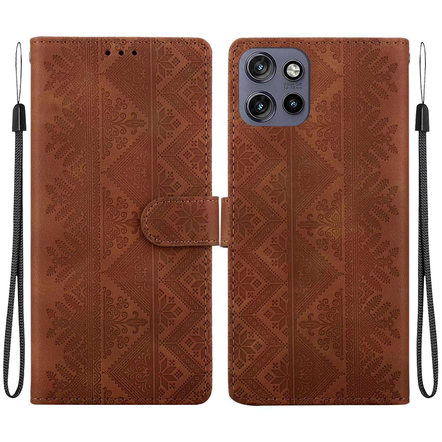 For Motorola Moto S50 / Edge 50 Neo Ethnic Pattern Embossed Vegan Leather Phone Case(Brown) - Shopkiz.com