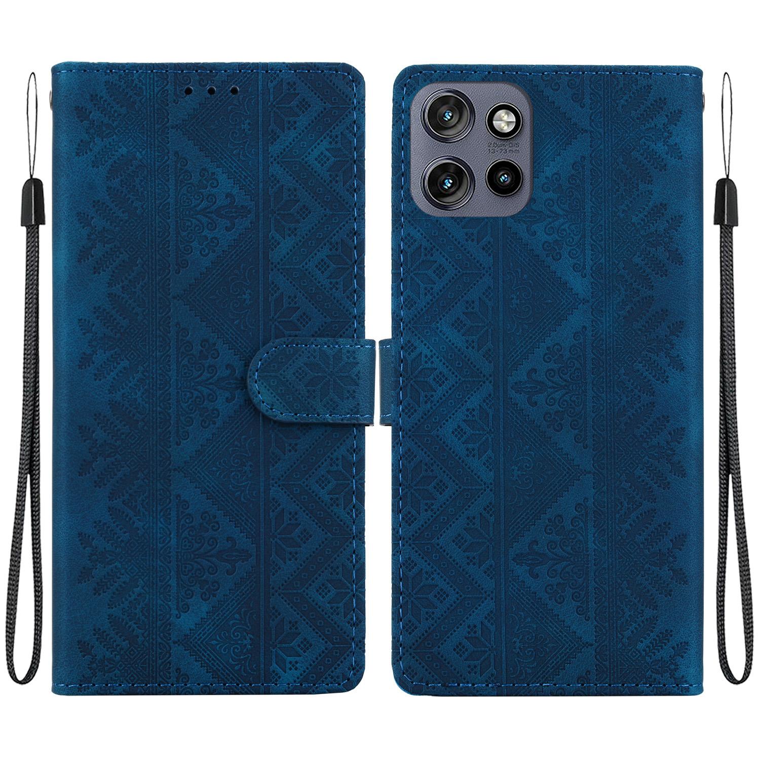 For Motorola Moto S50 / Edge 50 Neo Ethnic Pattern Embossed Vegan Leather Phone Case(Dark Blue) - Shopkiz.com