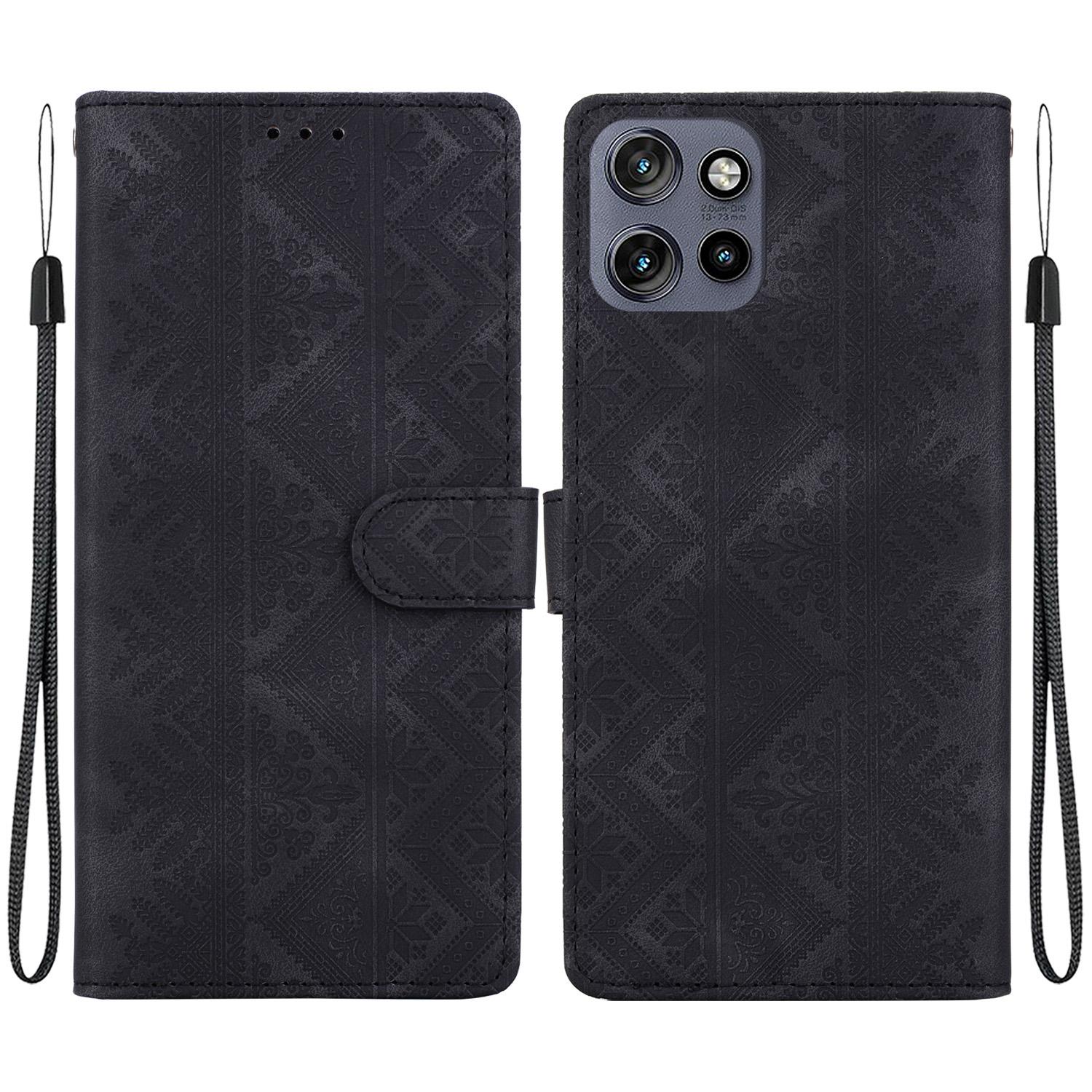 For Motorola Moto S50 / Edge 50 Neo Ethnic Pattern Embossed Vegan Leather Phone Case(Black) - Shopkiz.com