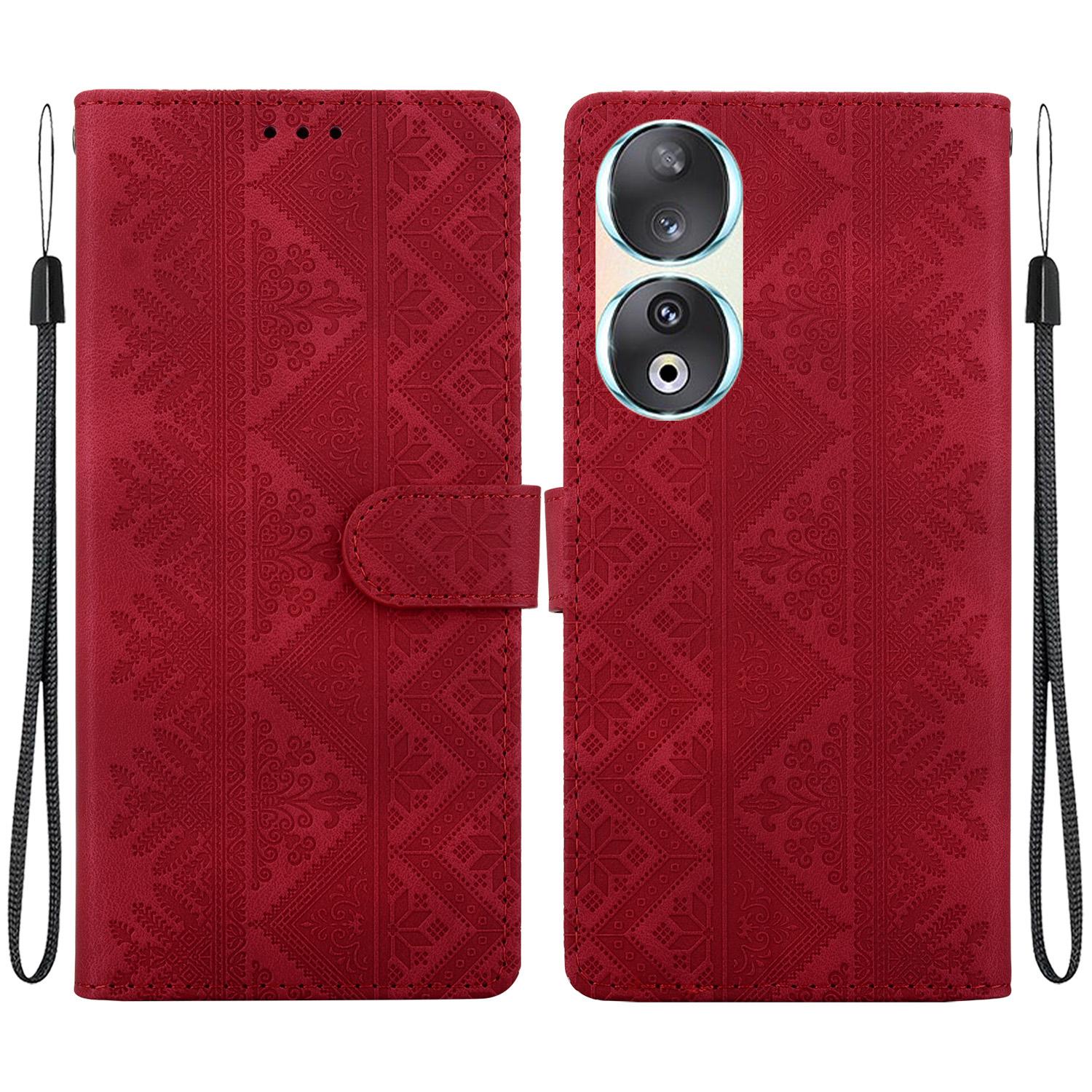 For Honor 90 Ethnic Pattern Embossed Vegan Leather Phone Case(Red) - Shopkiz.com