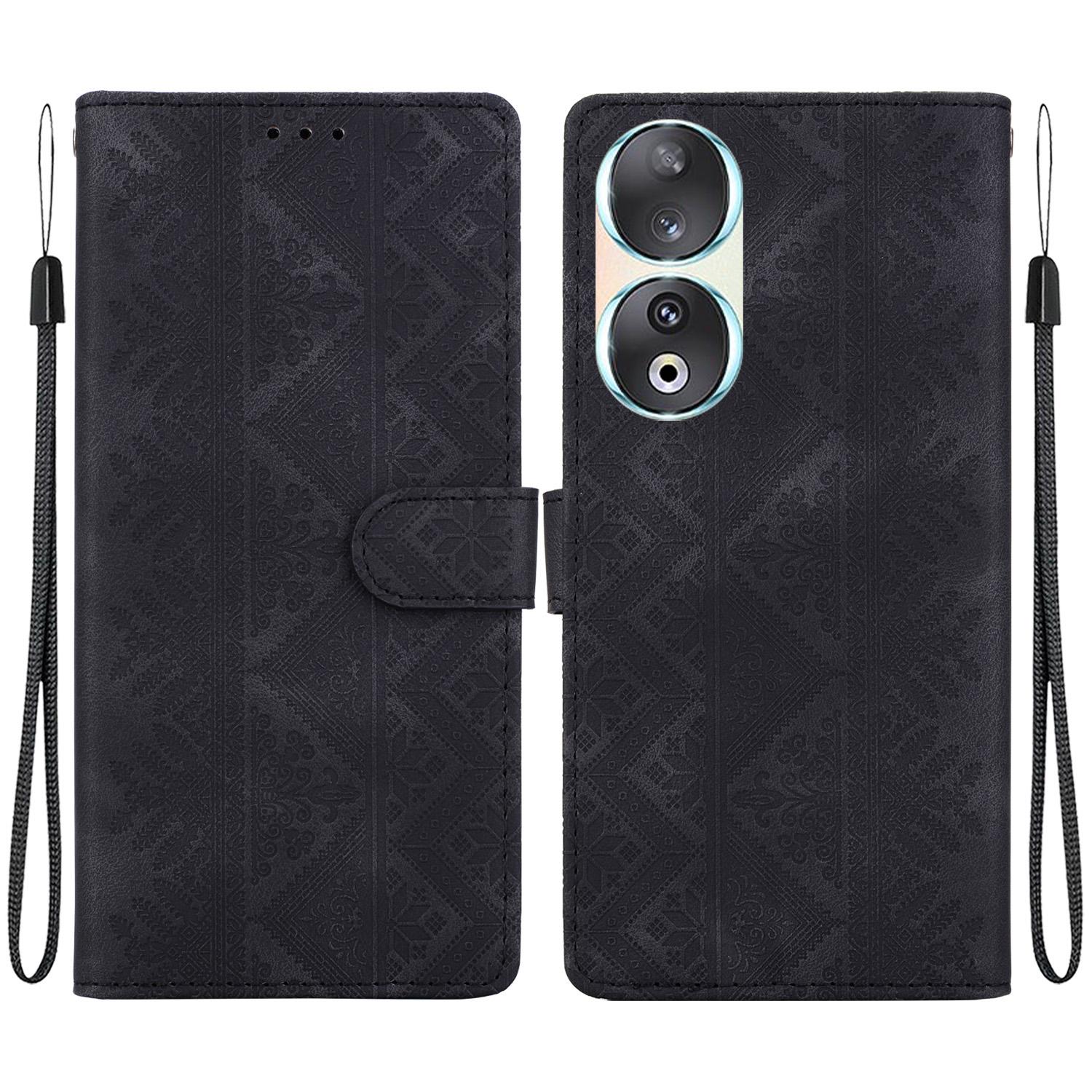 For Honor 90 Ethnic Pattern Embossed Vegan Leather Phone Case(Black) - Shopkiz.com