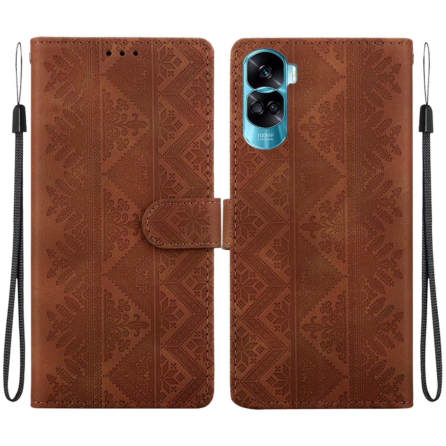 For Honor 90 Lite Ethnic Pattern Embossed Vegan Leather Phone Case(Brown) - Shopkiz.com