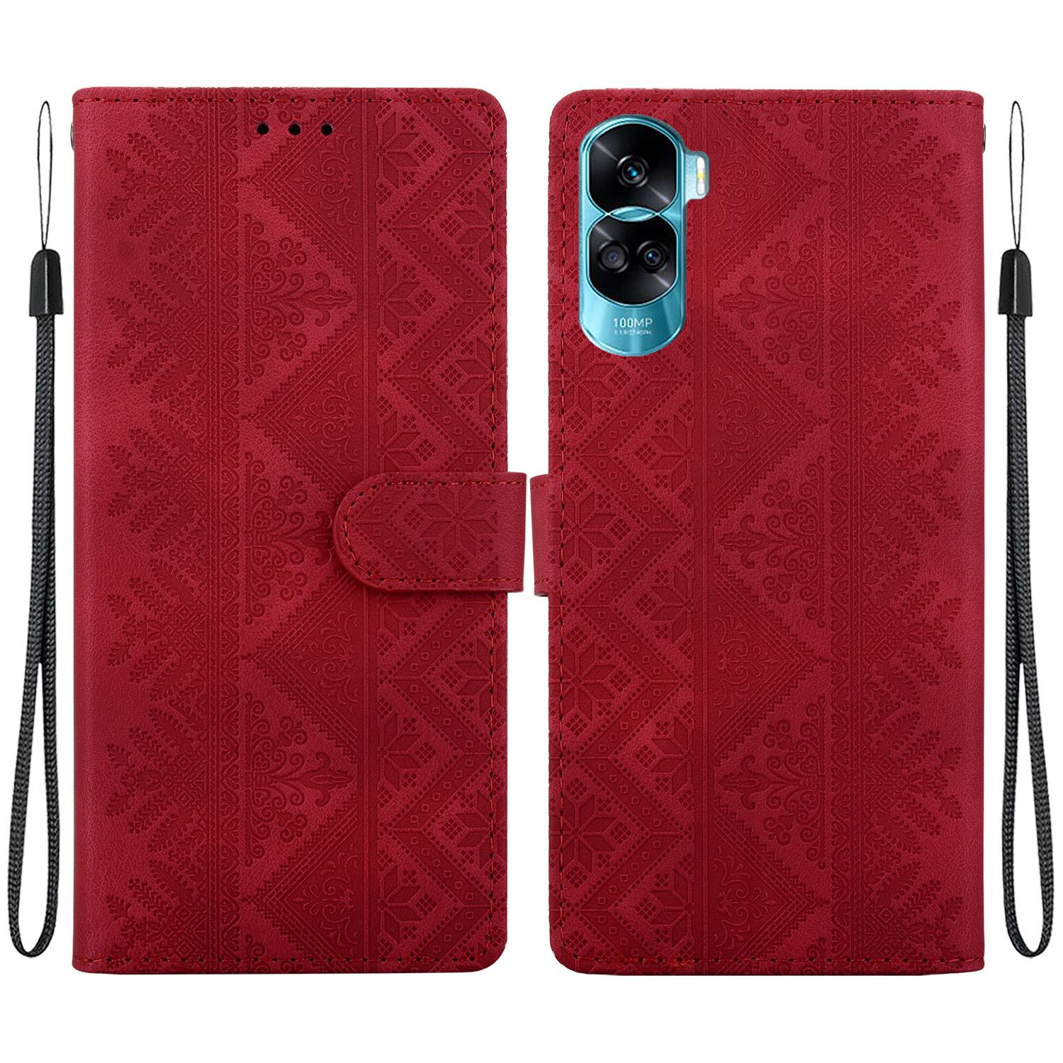 For Honor 90 Lite Ethnic Pattern Embossed Vegan Leather Phone Case(Red) - Shopkiz.com