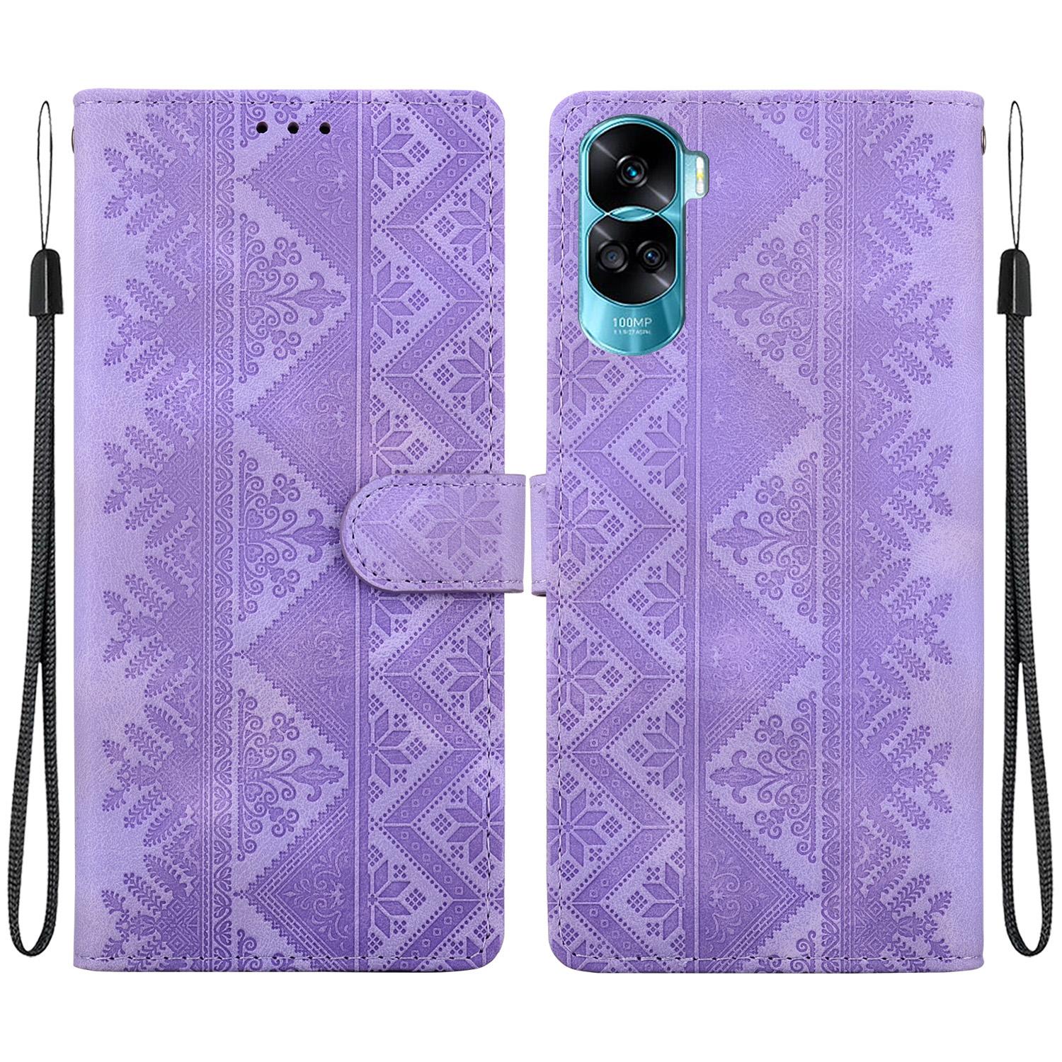 For Honor 90 Lite Ethnic Pattern Embossed Vegan Leather Phone Case(Purple) - Shopkiz.com