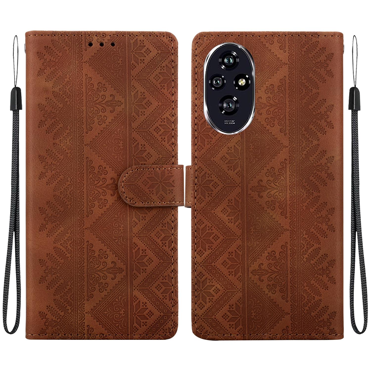For Honor 200 Ethnic Pattern Embossed Vegan Leather Phone Case(Brown) - Shopkiz.com