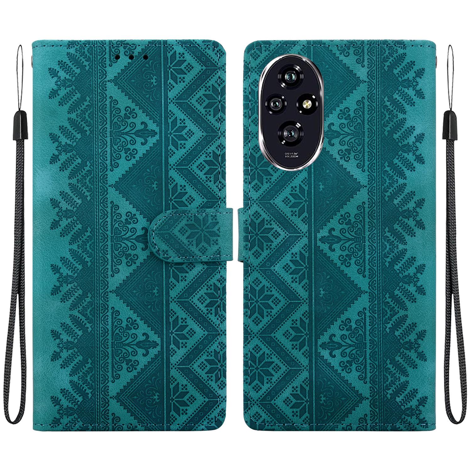 For Honor 200 Ethnic Pattern Embossed Vegan Leather Phone Case(Green) - Shopkiz.com