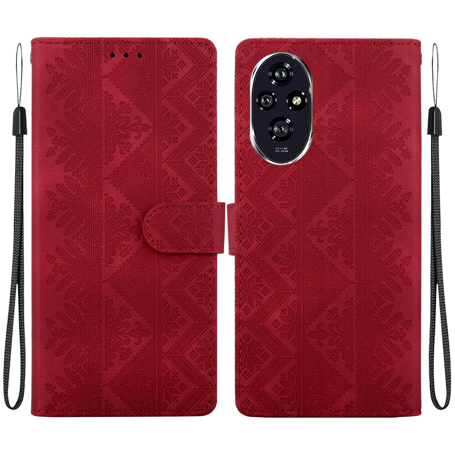 For Honor 200 Ethnic Pattern Embossed Vegan Leather Phone Case(Red) - Shopkiz.com