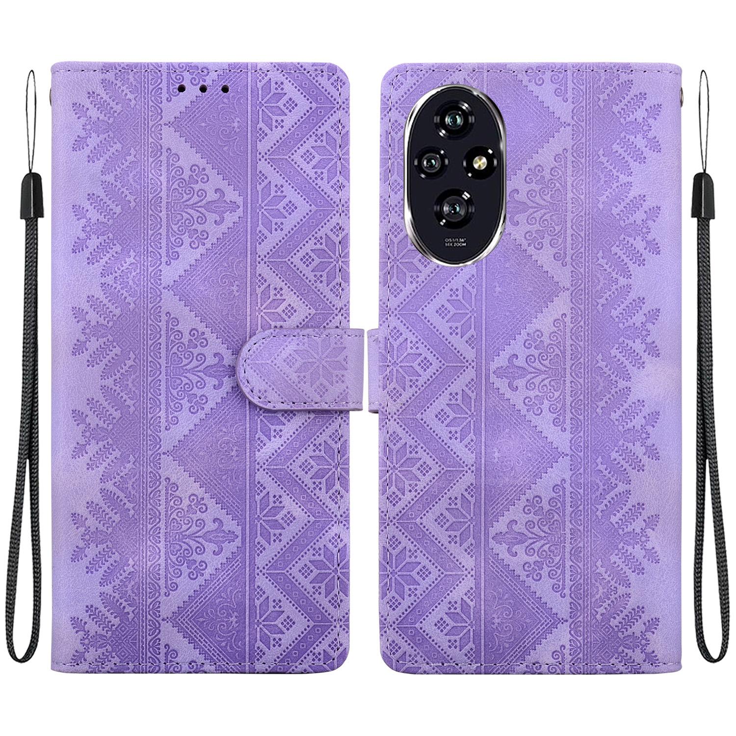 For Honor 200 Ethnic Pattern Embossed Vegan Leather Phone Case(Purple) - Shopkiz.com