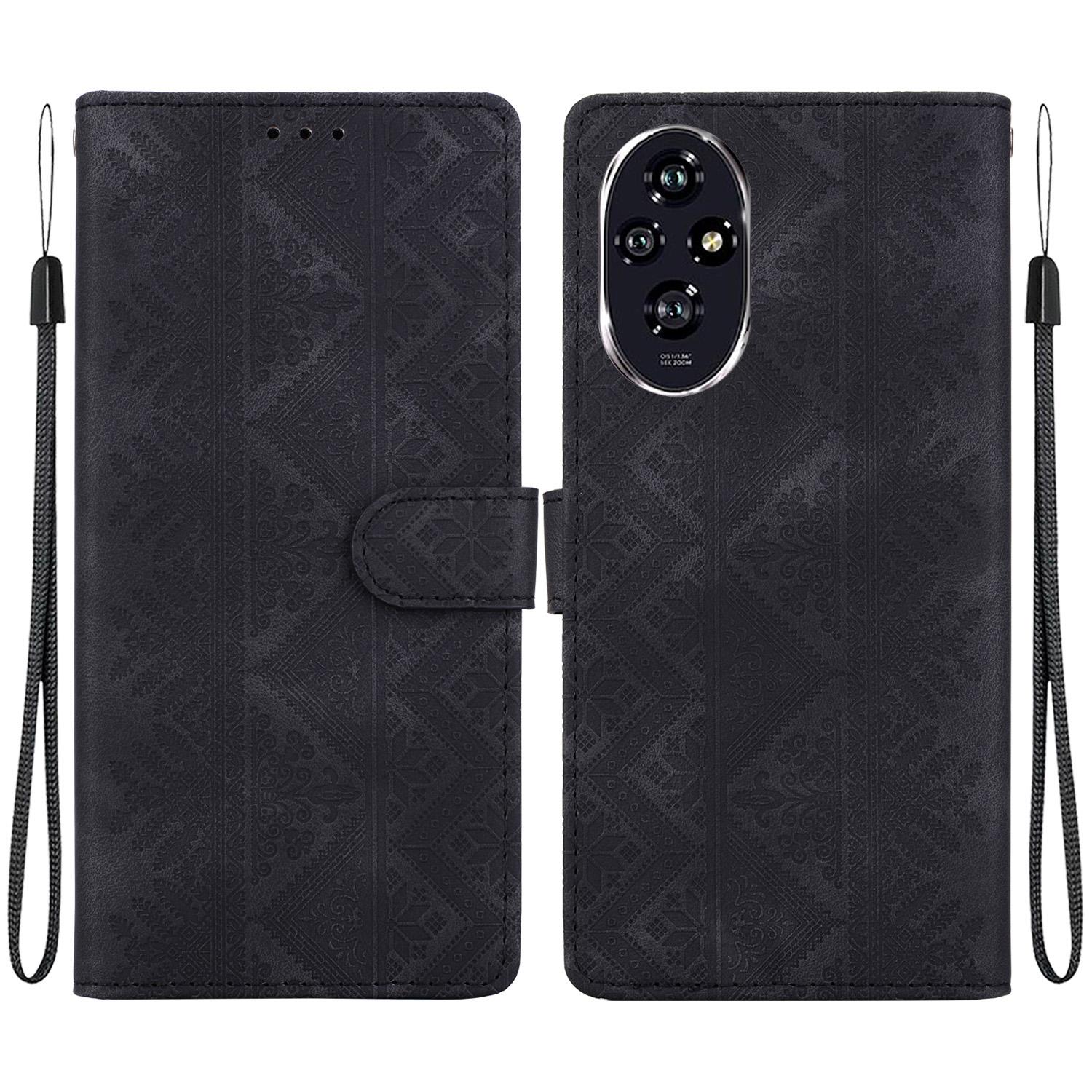 For Honor 200 Ethnic Pattern Embossed Vegan Leather Phone Case(Black) - Shopkiz.com