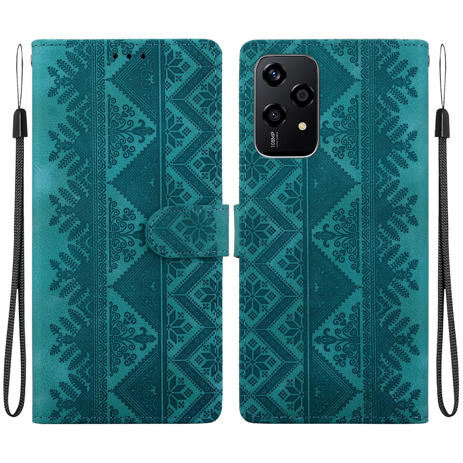 For Honor 200 Lite Global Ethnic Pattern Embossed Vegan Leather Phone Case(Green) - Shopkiz.com
