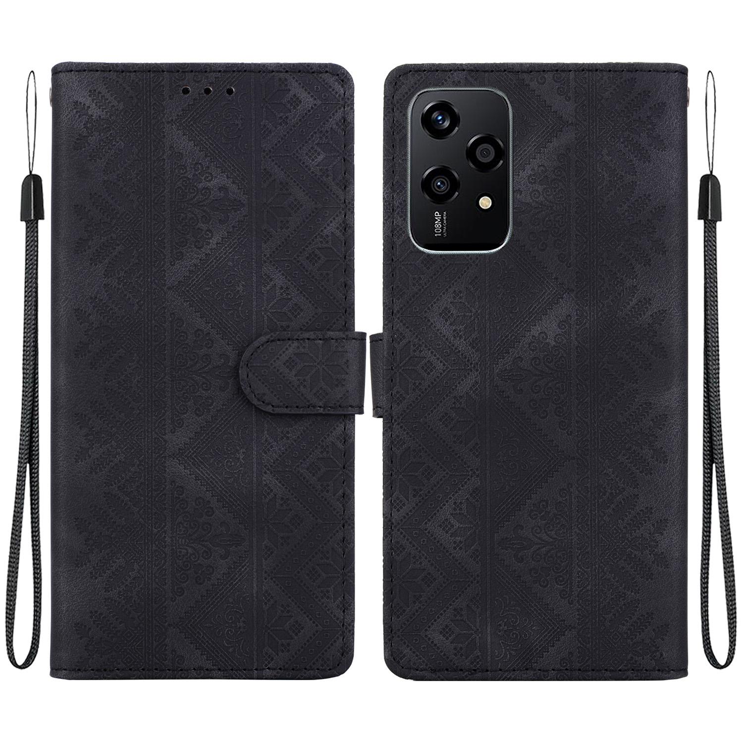For Honor 200 Lite Global Ethnic Pattern Embossed Vegan Leather Phone Case(Black) - Shopkiz.com