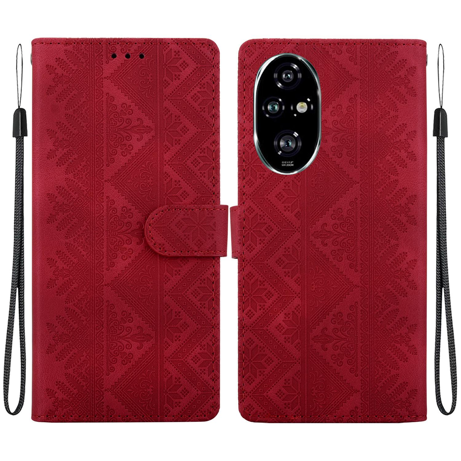 For Honor 200 Pro Ethnic Pattern Embossed Vegan Leather Phone Case(Red) - Shopkiz.com