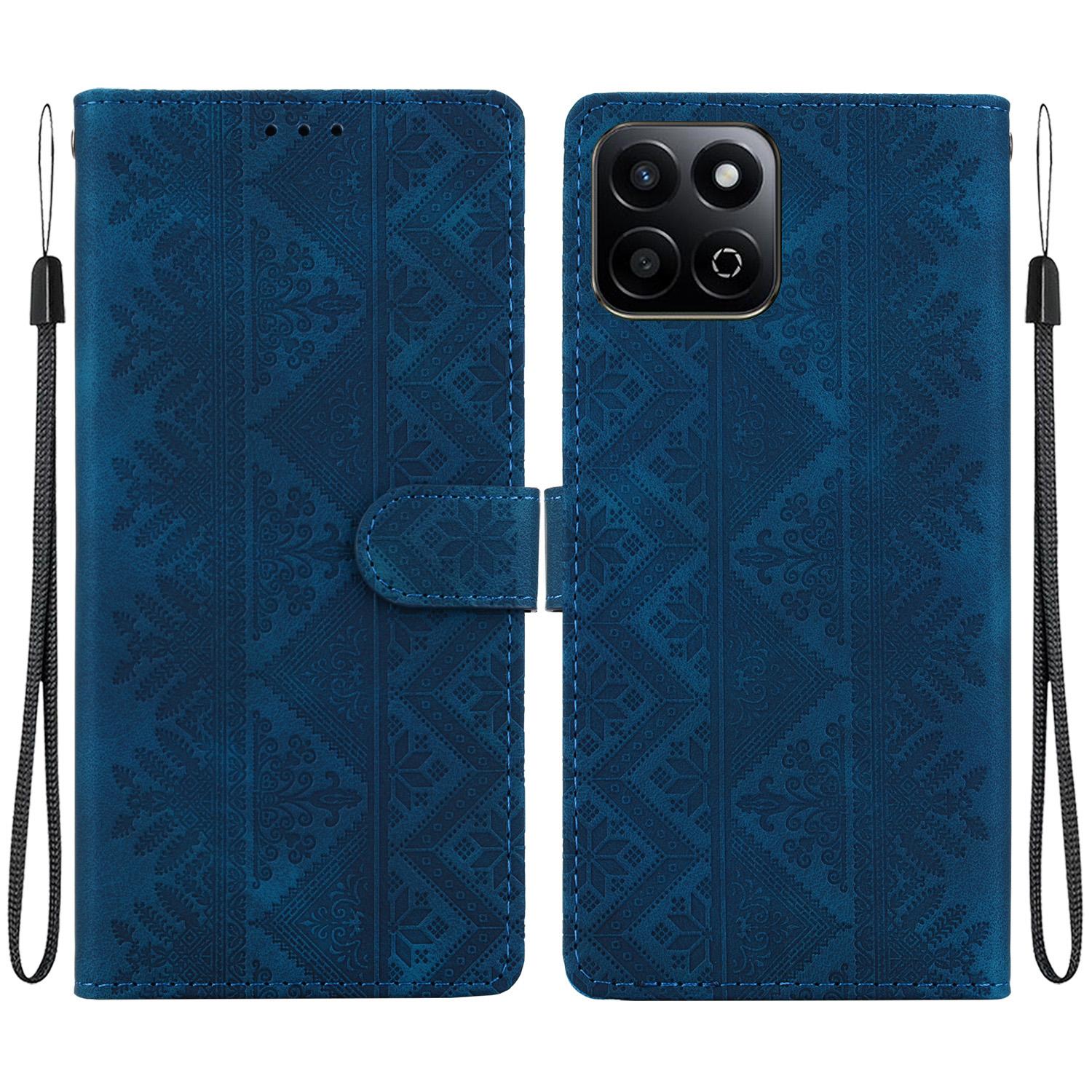 For Honor 200 Smart / Play 60 Plus / Play9T 5G Ethnic Pattern Embossed Vegan Leather Phone Case(Dark Blue) - Shopkiz.com